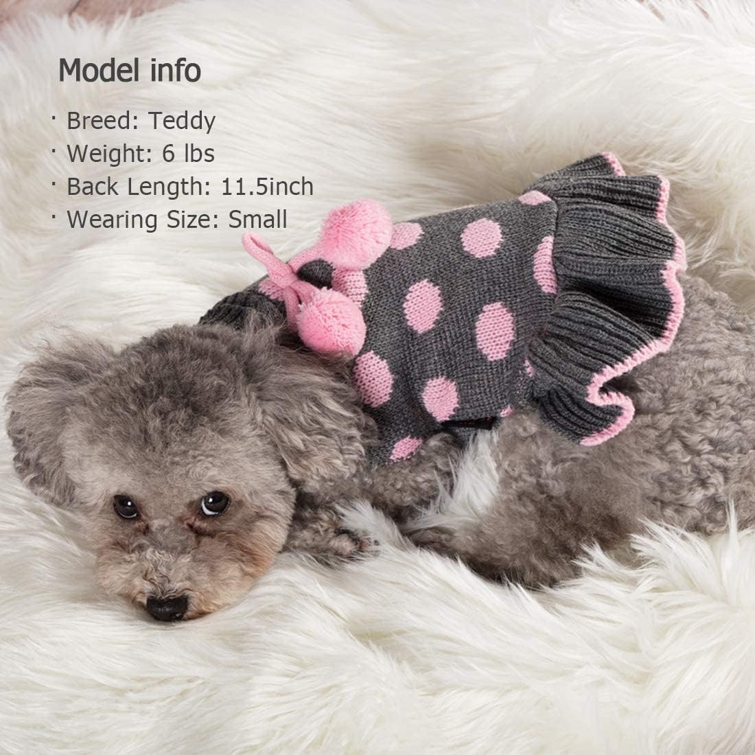 image:imageKYEESE Dog Sweaters with Leash Hole for Small Dogs Turtleneck Dog Sweater Dress for Girl Polka Dot Knit Pullover Doggie Sweater Warm Pet Sweater02 Polkadot Grey