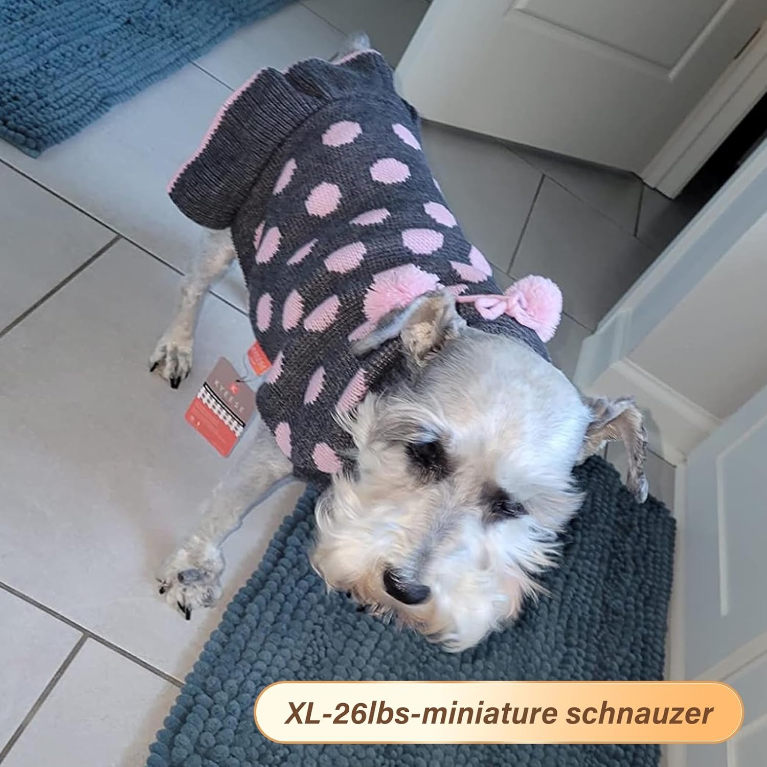 image:imageKYEESE Dog Sweaters with Leash Hole for Small Dogs Turtleneck Dog Sweater Dress for Girl Polka Dot Knit Pullover Doggie Sweater Warm Pet Sweater02 Polkadot Grey