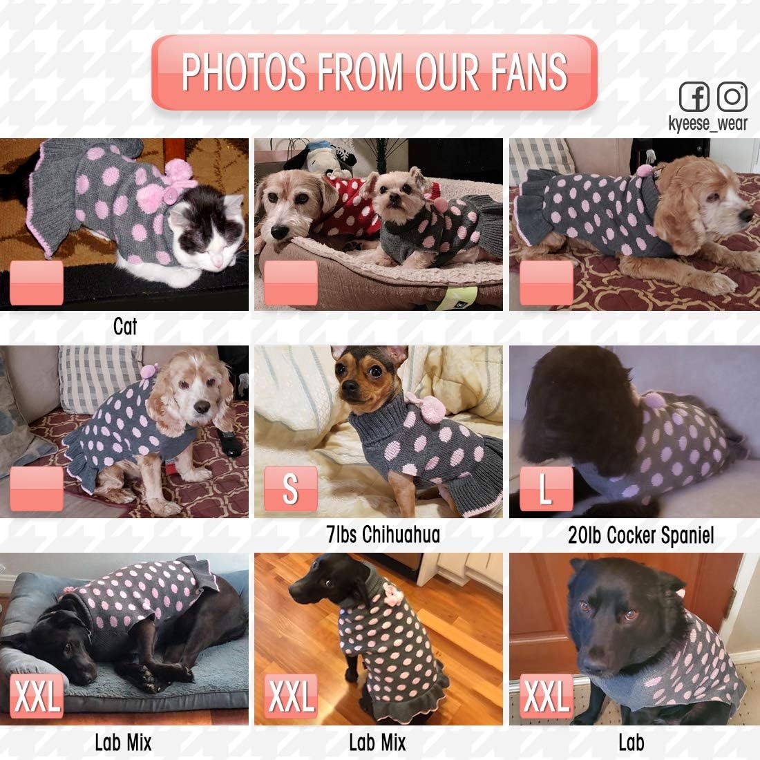 image:imageKYEESE Dog Sweaters with Leash Hole for Small Dogs Turtleneck Dog Sweater Dress for Girl Polka Dot Knit Pullover Doggie Sweater Warm Pet Sweater02 Polkadot Grey