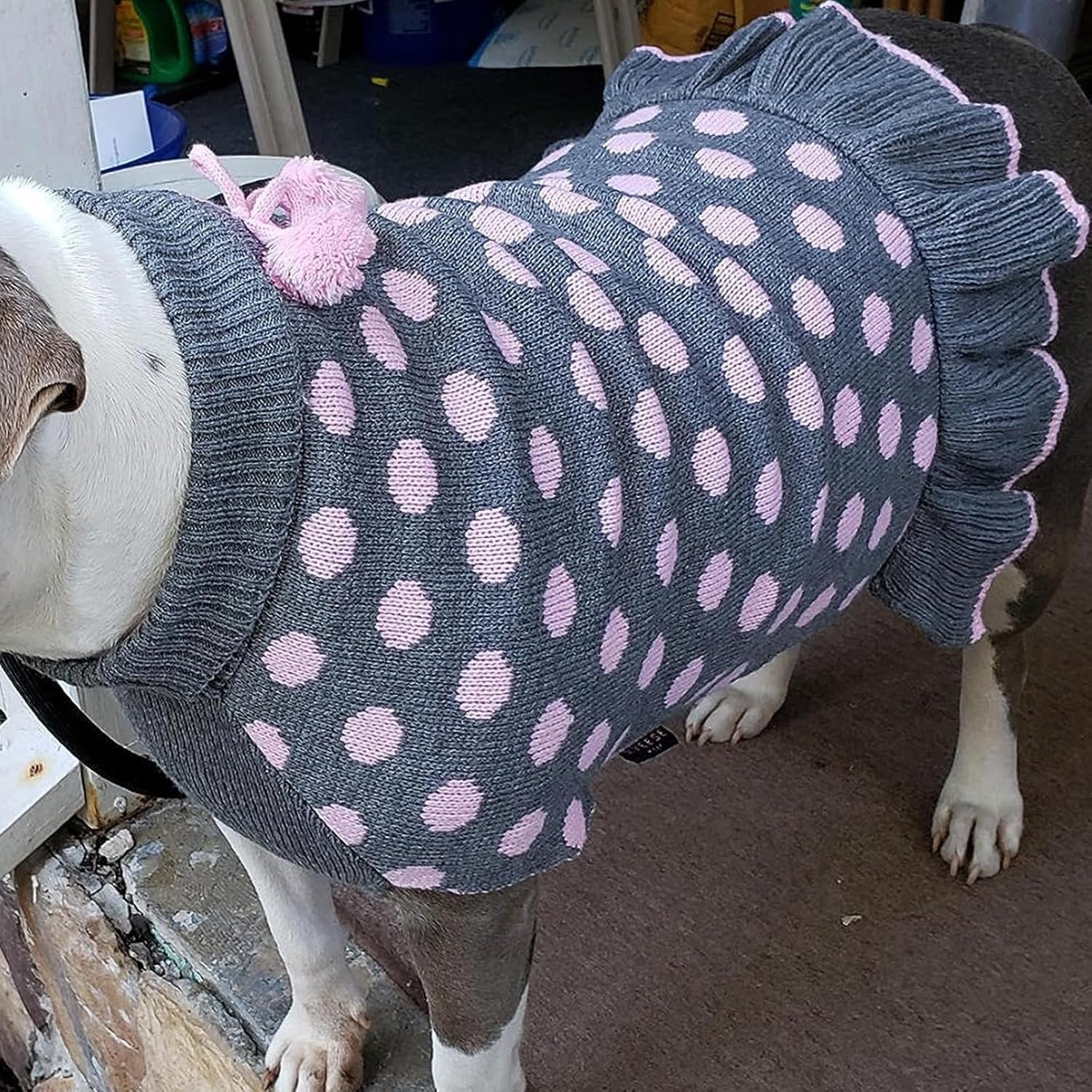 image:imageKYEESE Dog Sweaters with Leash Hole for Small Dogs Turtleneck Dog Sweater Dress for Girl Polka Dot Knit Pullover Doggie Sweater Warm Pet Sweater02 Polkadot Grey