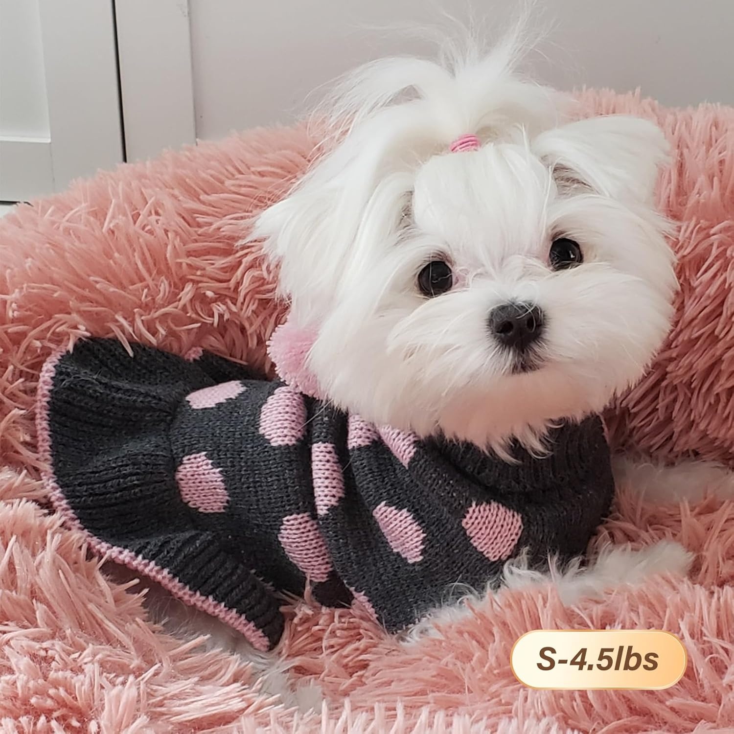 image:imageKYEESE Dog Sweaters with Leash Hole for Small Dogs Turtleneck Dog Sweater Dress for Girl Polka Dot Knit Pullover Doggie Sweater Warm Pet Sweater02 Polkadot Grey