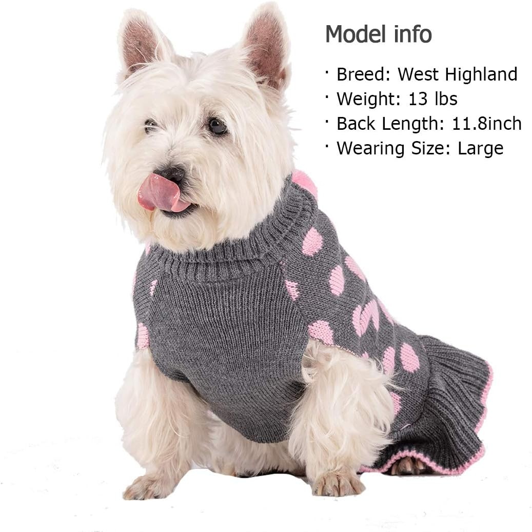 image:imageKYEESE Dog Sweaters with Leash Hole for Small Dogs Turtleneck Dog Sweater Dress for Girl Polka Dot Knit Pullover Doggie Sweater Warm Pet Sweater02 Polkadot Grey