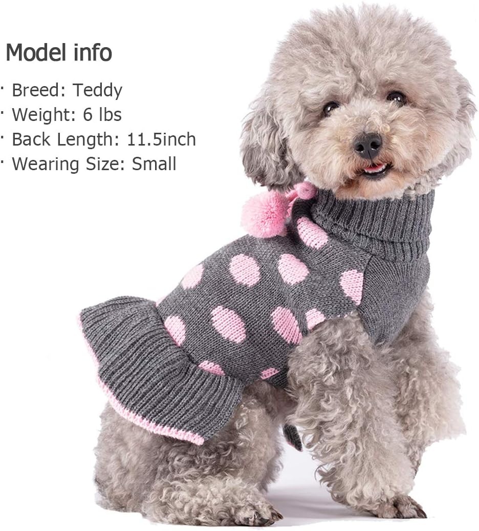 image:imageKYEESE Dog Sweaters with Leash Hole for Small Dogs Turtleneck Dog Sweater Dress for Girl Polka Dot Knit Pullover Doggie Sweater Warm Pet Sweater02 Polkadot Grey