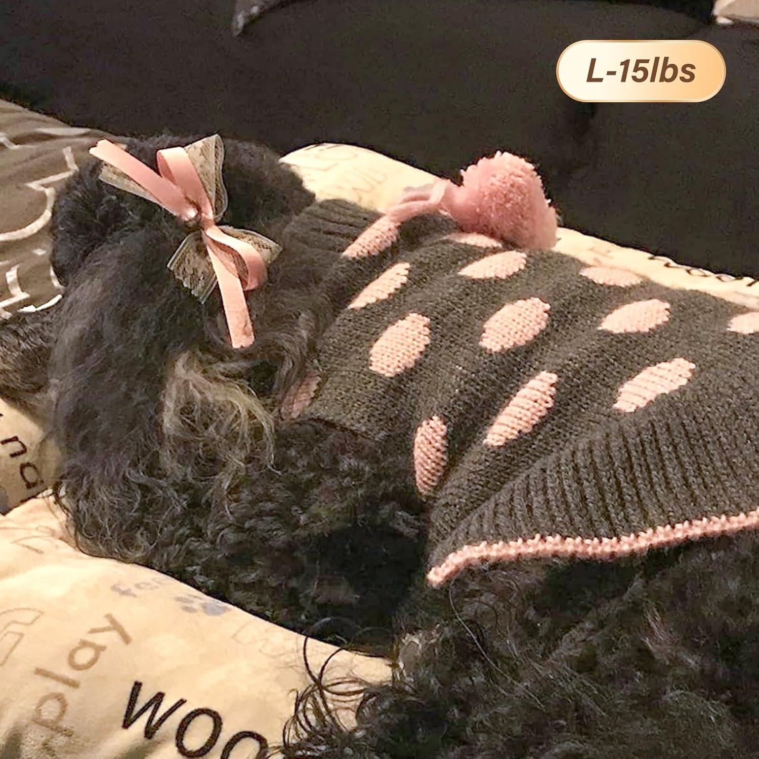 image:imageKYEESE Dog Sweaters with Leash Hole for Small Dogs Turtleneck Dog Sweater Dress for Girl Polka Dot Knit Pullover Doggie Sweater Warm Pet Sweater02 Polkadot Grey