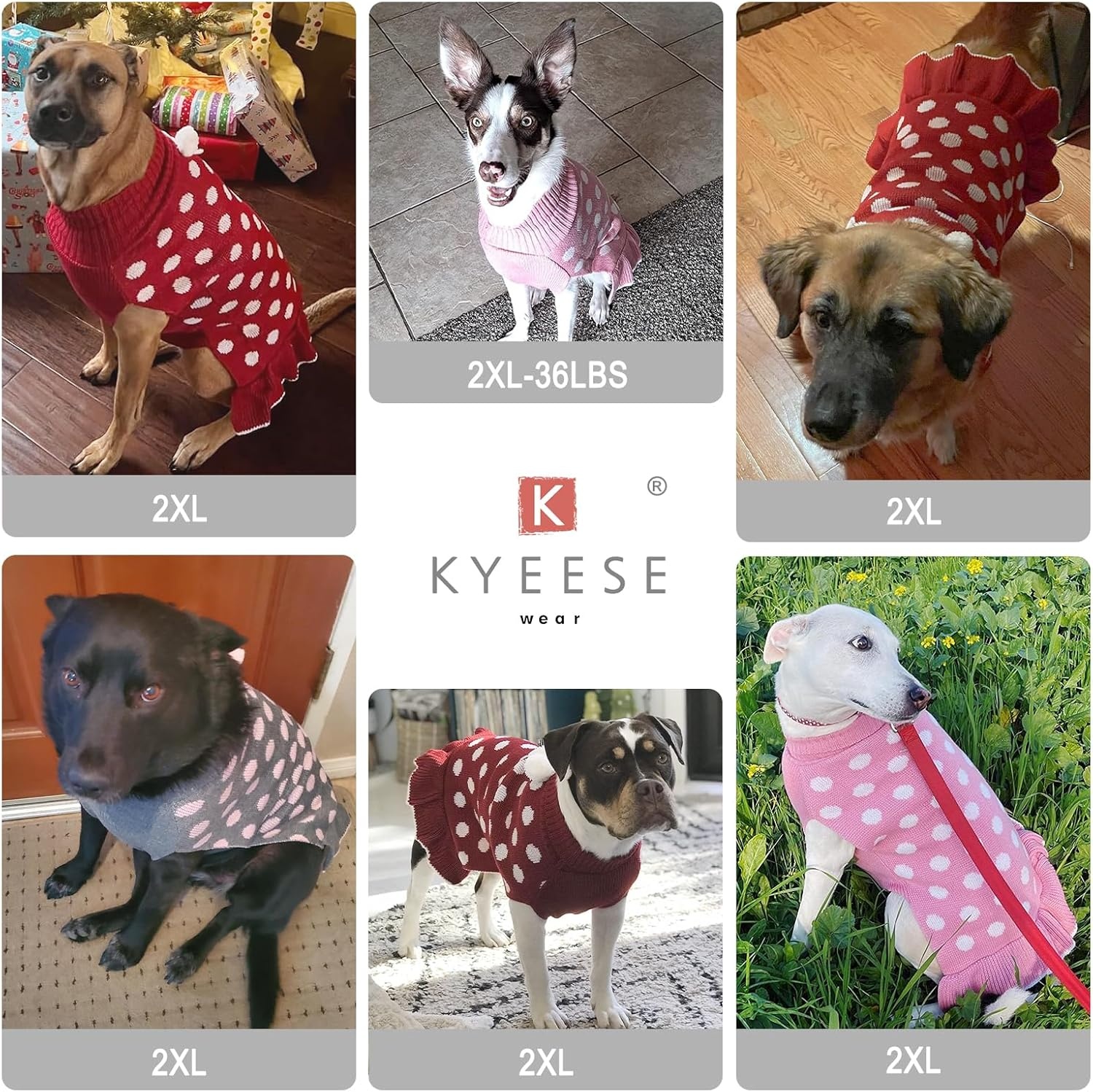 image:imageKYEESE Dog Sweaters with Leash Hole for Small Dogs Turtleneck Dog Sweater Dress for Girl Polka Dot Knit Pullover Doggie Sweater Warm Pet Sweater02 Polkadot Grey