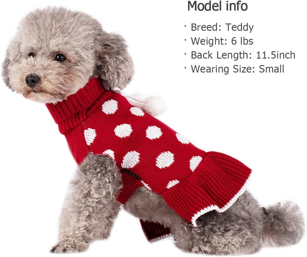 image:imageKYEESE Dog Sweaters with Leash Hole for Small Dogs Turtleneck Dog Sweater Dress for Girl Polka Dot Knit Pullover Doggie Sweater Warm Pet Sweater04 Polkadot Red