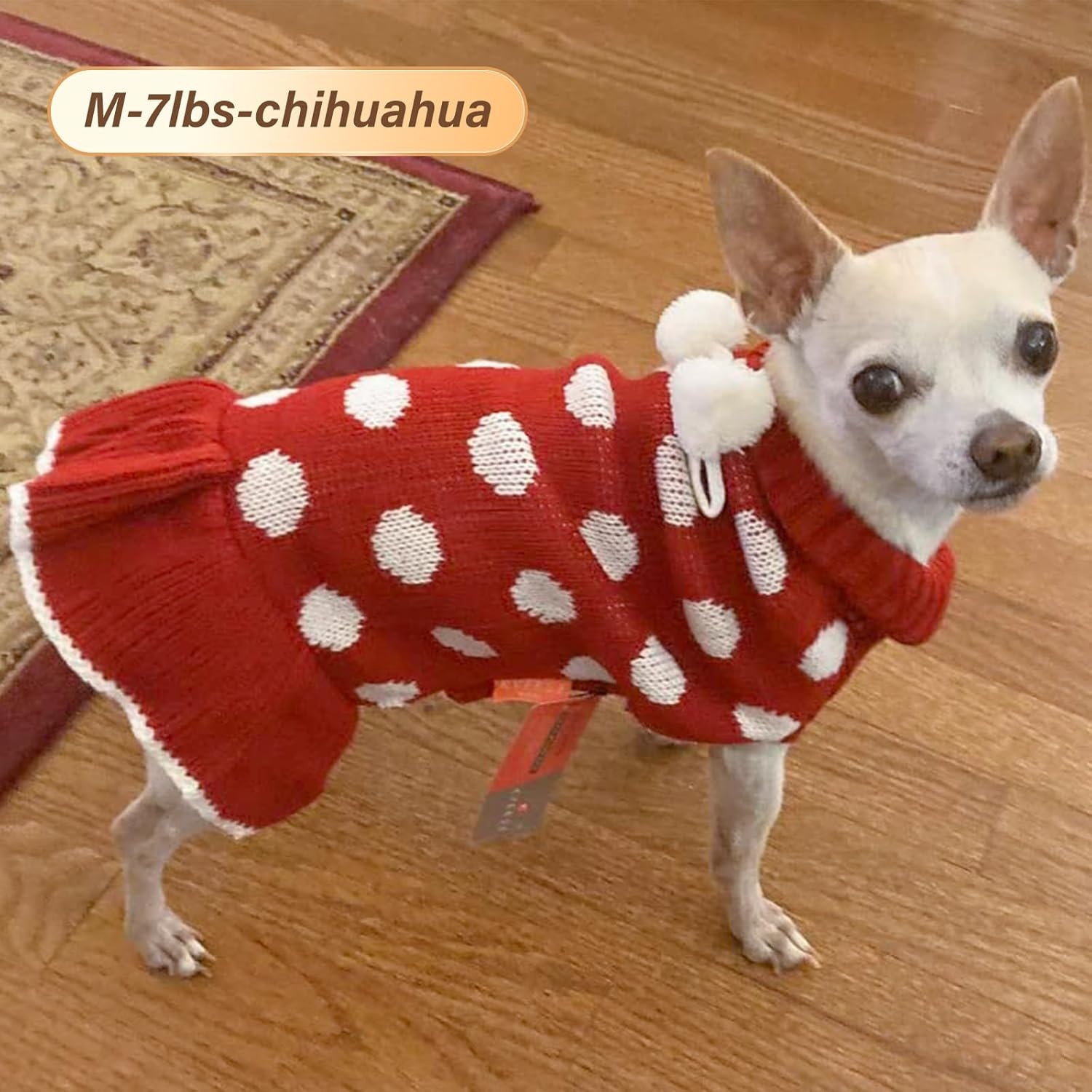 image:imageKYEESE Dog Sweaters with Leash Hole for Small Dogs Turtleneck Dog Sweater Dress for Girl Polka Dot Knit Pullover Doggie Sweater Warm Pet Sweater04 Polkadot Red