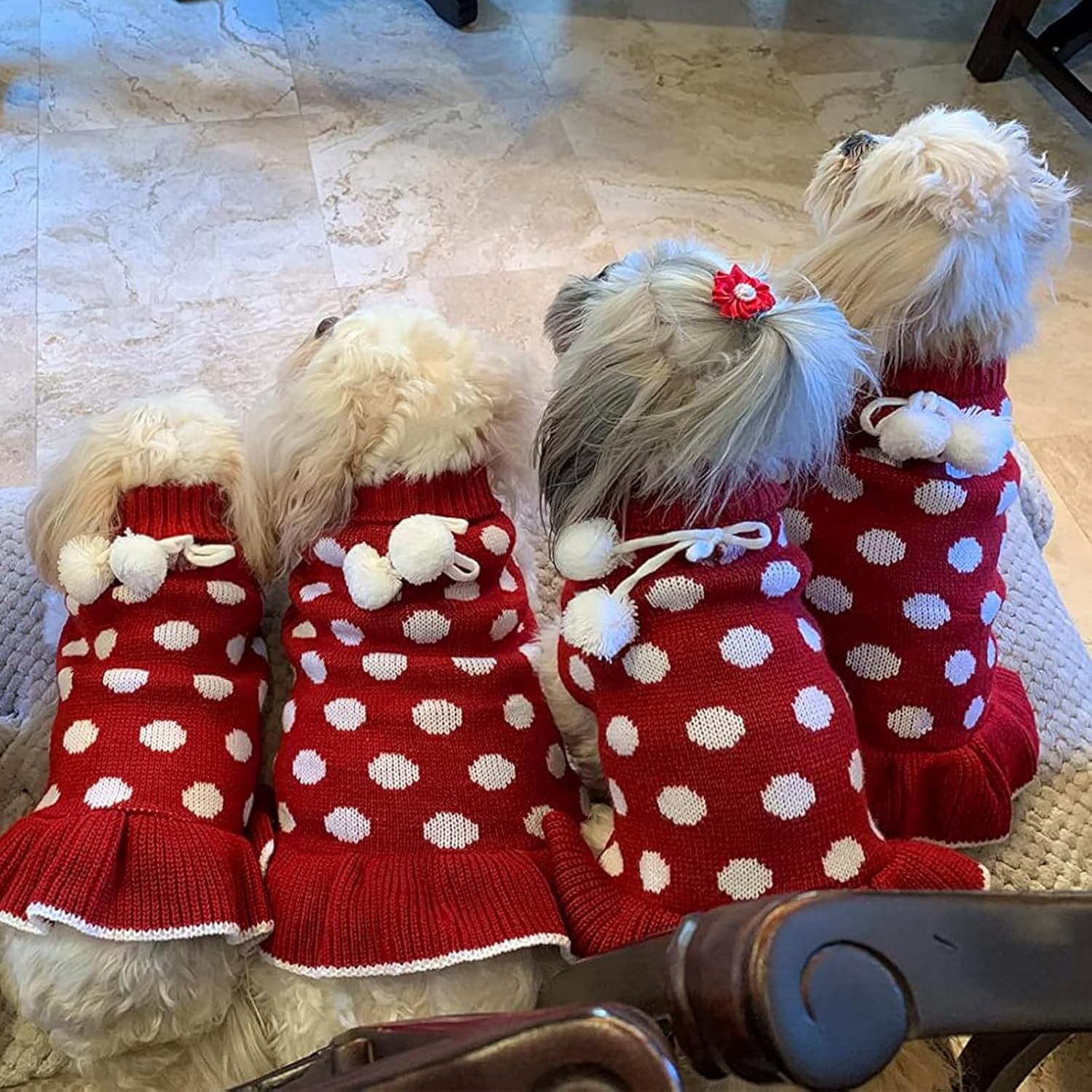 image:imageKYEESE Dog Sweaters with Leash Hole for Small Dogs Turtleneck Dog Sweater Dress for Girl Polka Dot Knit Pullover Doggie Sweater Warm Pet Sweater04 Polkadot Red