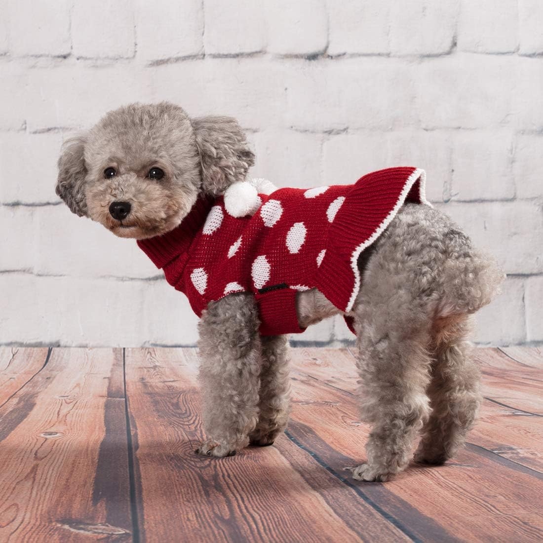 image:imageKYEESE Dog Sweaters with Leash Hole for Small Dogs Turtleneck Dog Sweater Dress for Girl Polka Dot Knit Pullover Doggie Sweater Warm Pet Sweater04 Polkadot Red