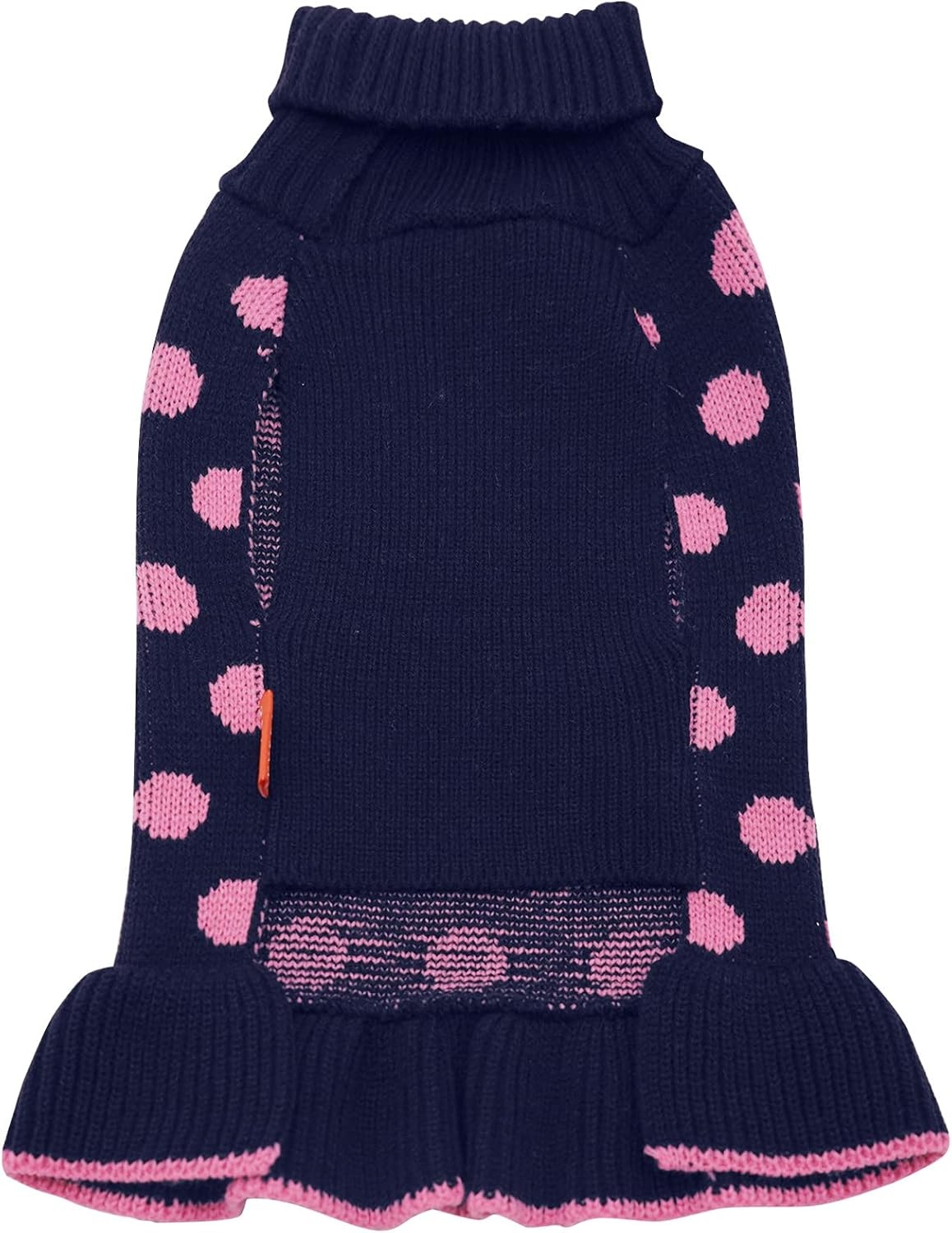 image:imageKYEESE Dog Sweaters with Leash Hole for Small Dogs Turtleneck Dog Sweater Dress for Girl Polka Dot Knit Pullover Doggie Sweater Warm Pet Sweater05 Navyblue