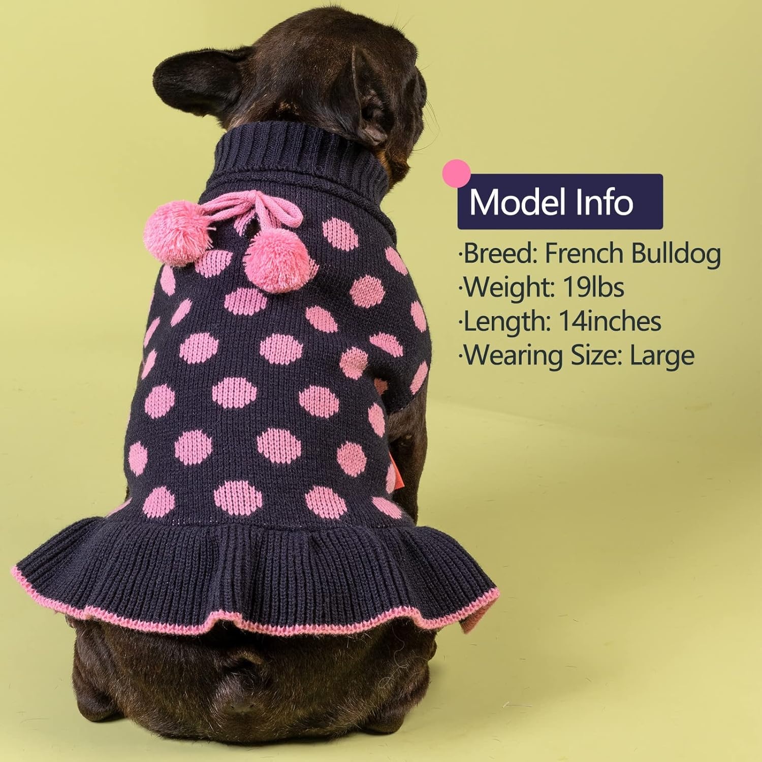 image:imageKYEESE Dog Sweaters with Leash Hole for Small Dogs Turtleneck Dog Sweater Dress for Girl Polka Dot Knit Pullover Doggie Sweater Warm Pet Sweater05 Navyblue