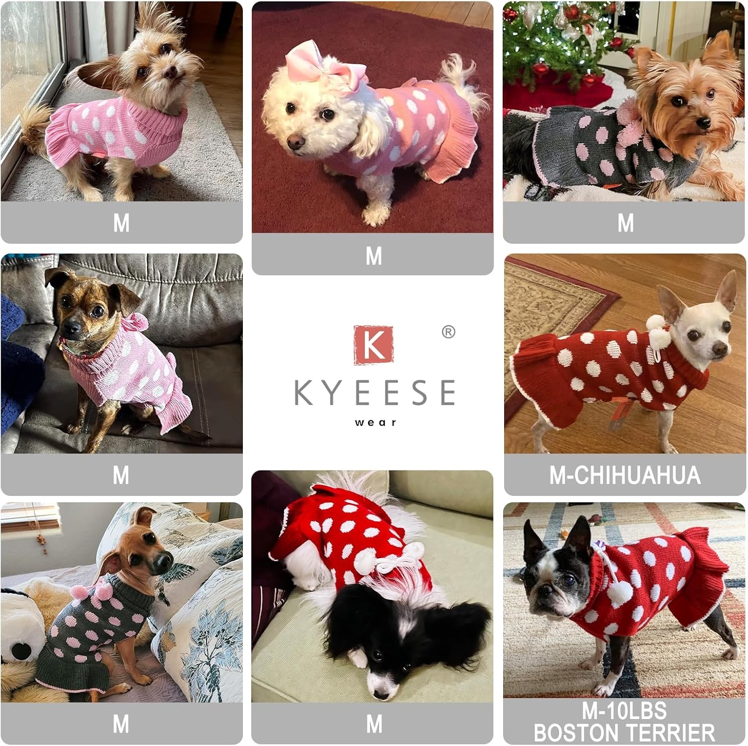 image:imageKYEESE Dog Sweaters with Leash Hole for Small Dogs Turtleneck Dog Sweater Dress for Girl Polka Dot Knit Pullover Doggie Sweater Warm Pet Sweater05 Navyblue