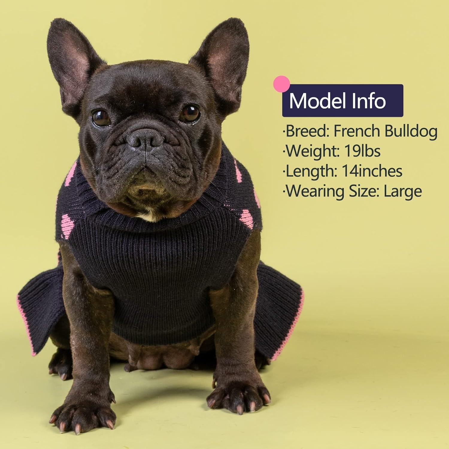 image:imageKYEESE Dog Sweaters with Leash Hole for Small Dogs Turtleneck Dog Sweater Dress for Girl Polka Dot Knit Pullover Doggie Sweater Warm Pet Sweater05 Navyblue