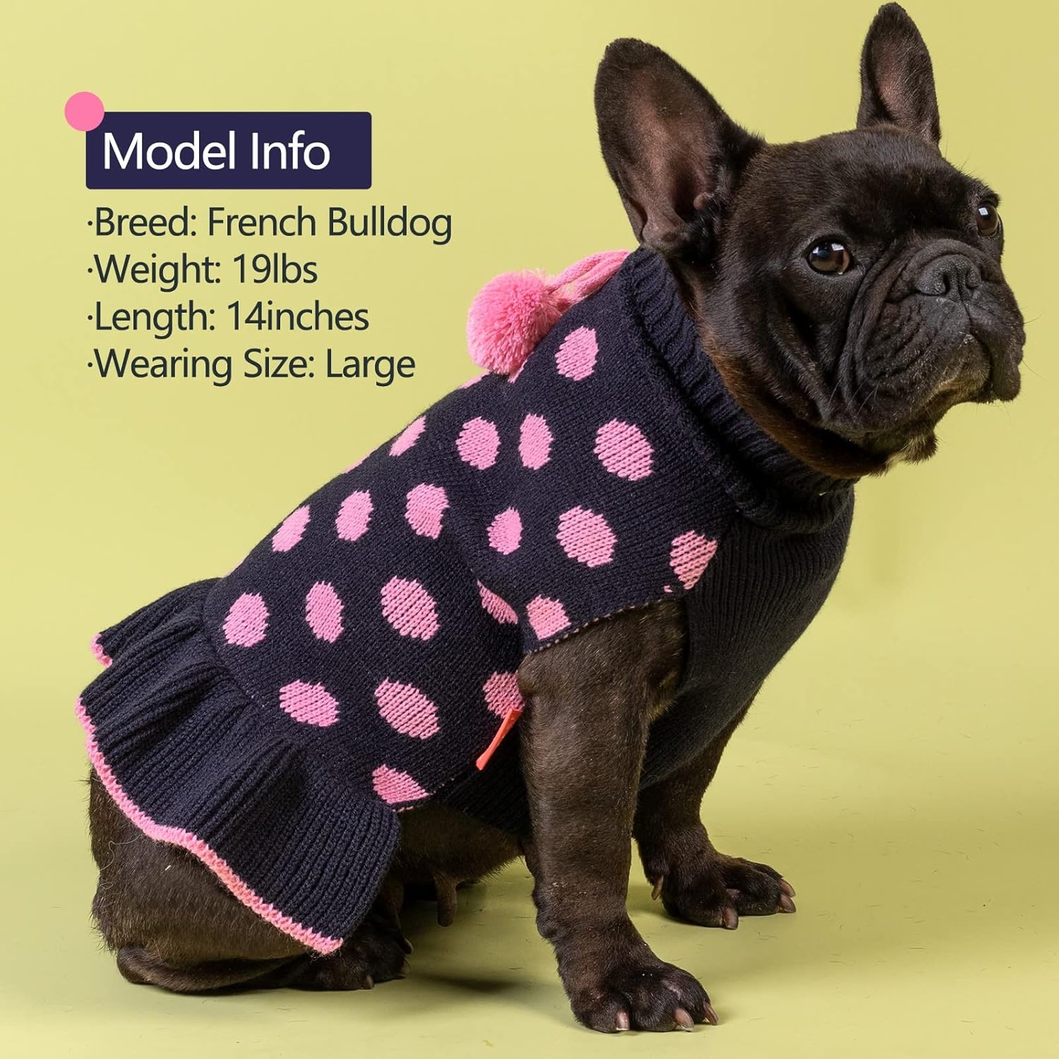 image:imageKYEESE Dog Sweaters with Leash Hole for Small Dogs Turtleneck Dog Sweater Dress for Girl Polka Dot Knit Pullover Doggie Sweater Warm Pet Sweater05 Navyblue