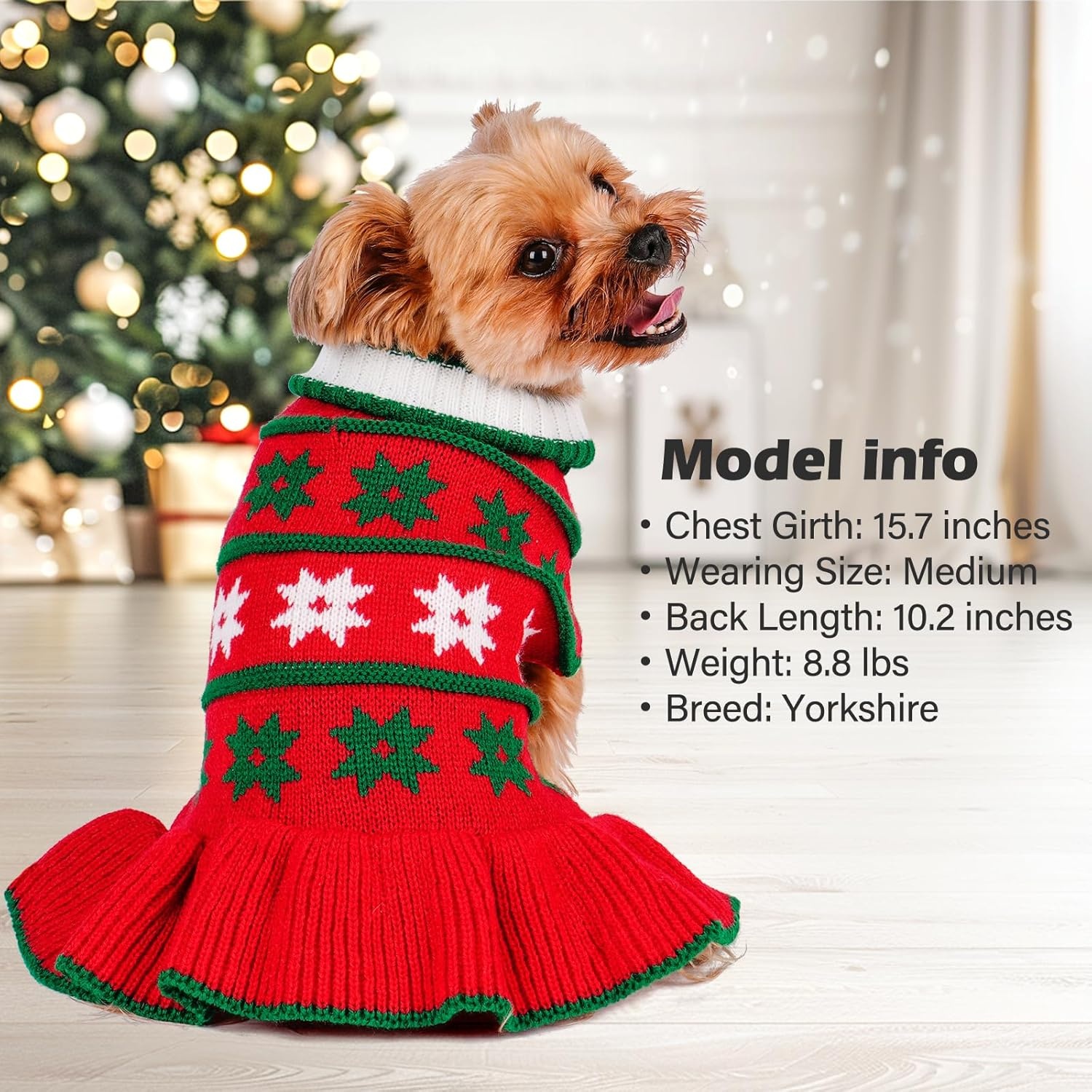 image:imageKYEESE Dog Sweaters with Leash Hole for Small Dogs Turtleneck Dog Sweater Dress for Girl Polka Dot Knit Pullover Doggie Sweater Warm Pet Sweater08 Girl Red