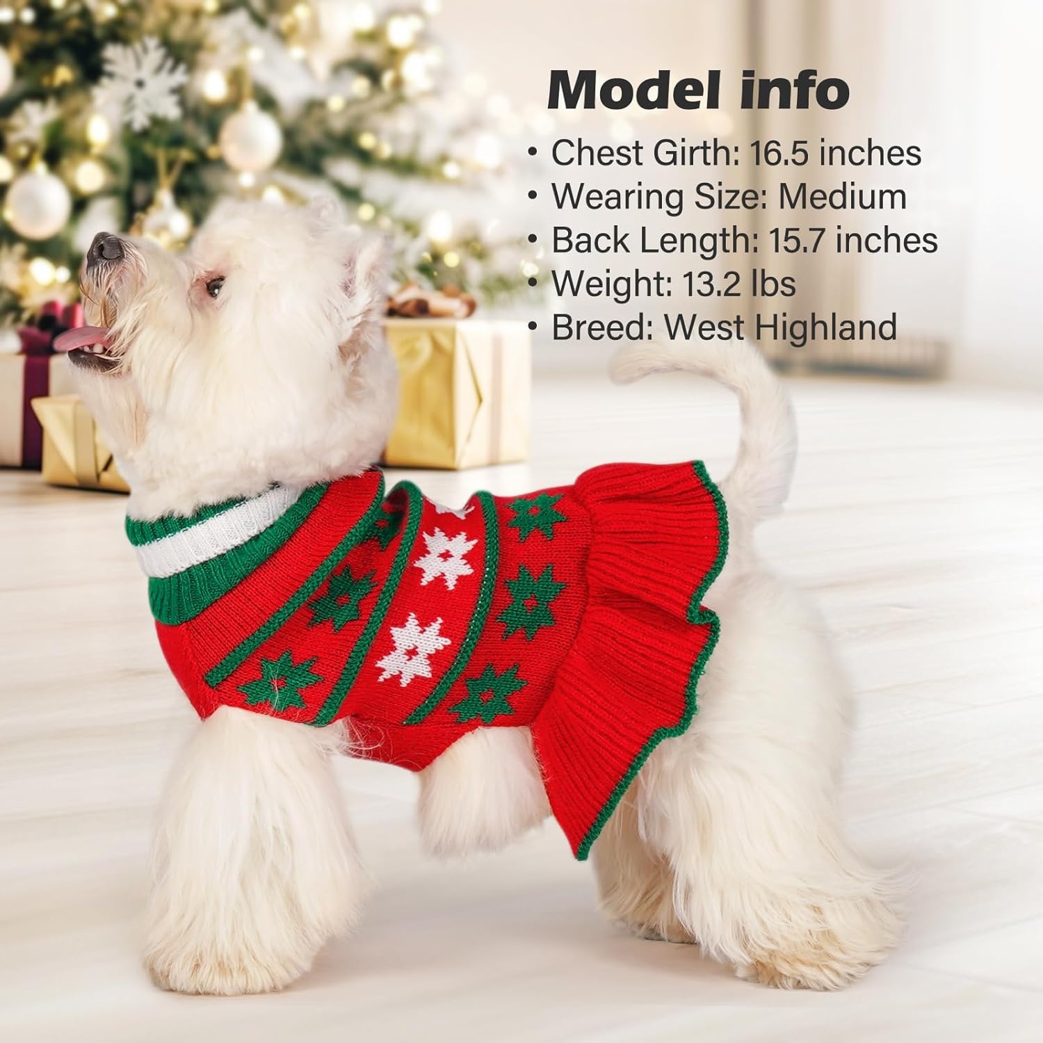 image:imageKYEESE Dog Sweaters with Leash Hole for Small Dogs Turtleneck Dog Sweater Dress for Girl Polka Dot Knit Pullover Doggie Sweater Warm Pet Sweater08 Girl Red