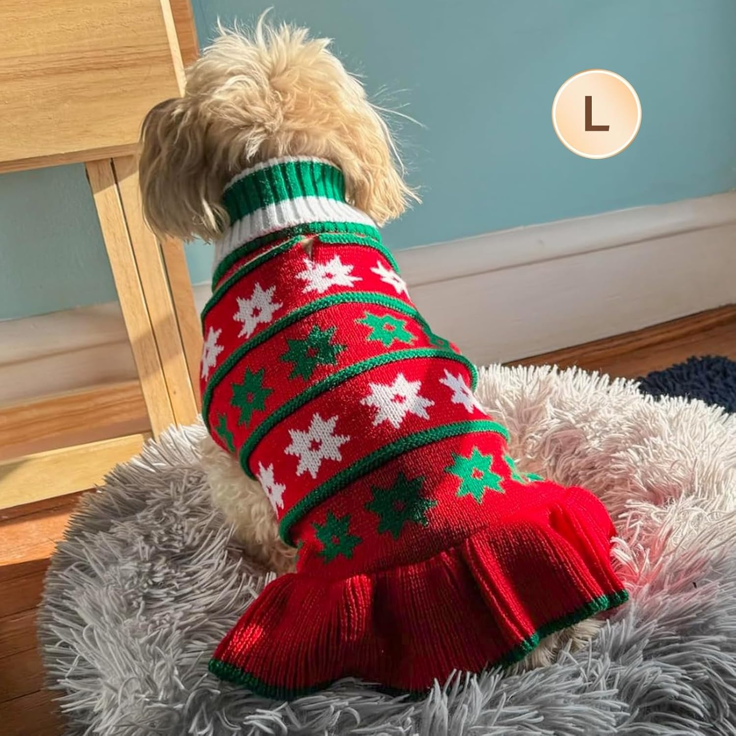 image:imageKYEESE Dog Sweaters with Leash Hole for Small Dogs Turtleneck Dog Sweater Dress for Girl Polka Dot Knit Pullover Doggie Sweater Warm Pet Sweater08 Girl Red