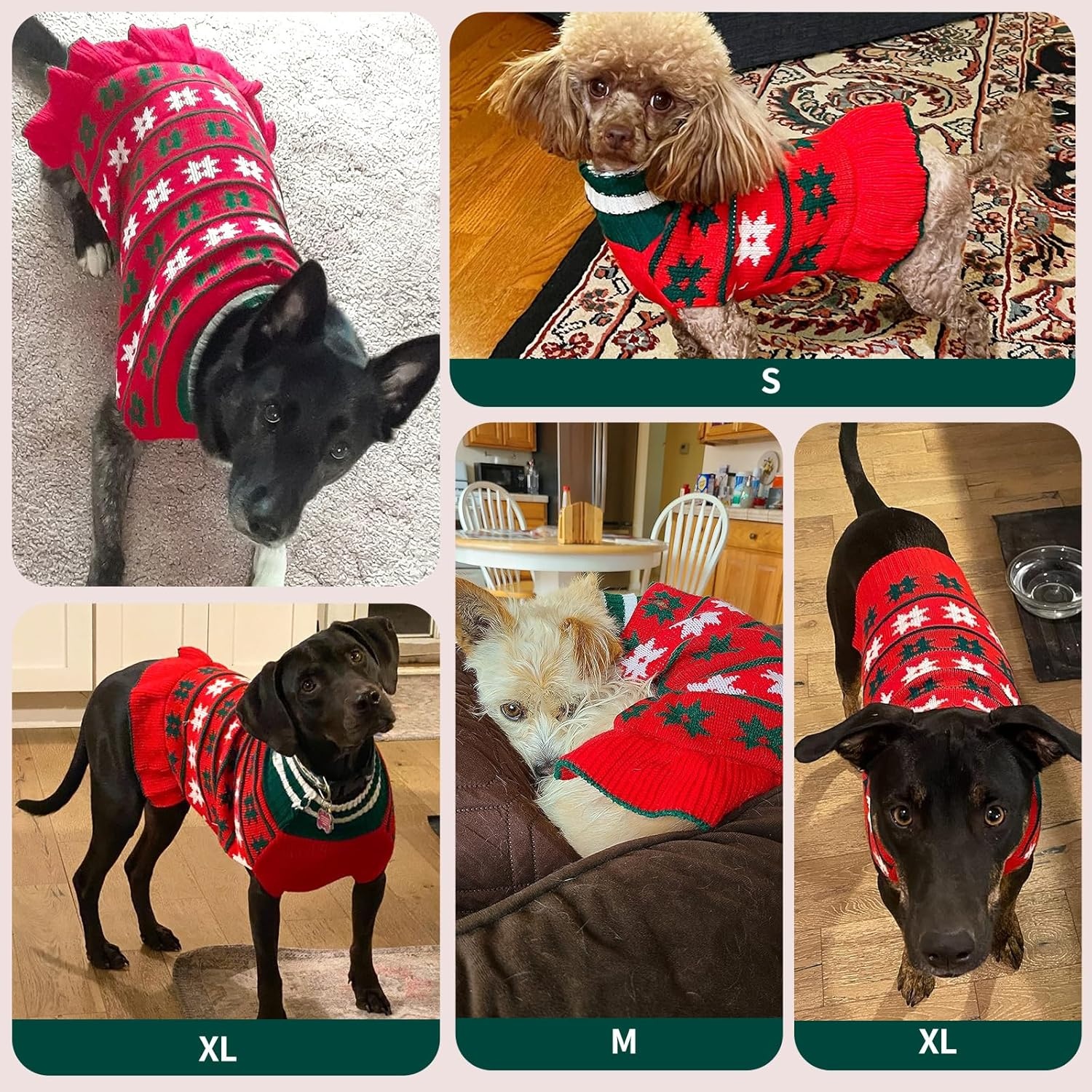 image:imageKYEESE Dog Sweaters with Leash Hole for Small Dogs Turtleneck Dog Sweater Dress for Girl Polka Dot Knit Pullover Doggie Sweater Warm Pet Sweater08 Girl Red