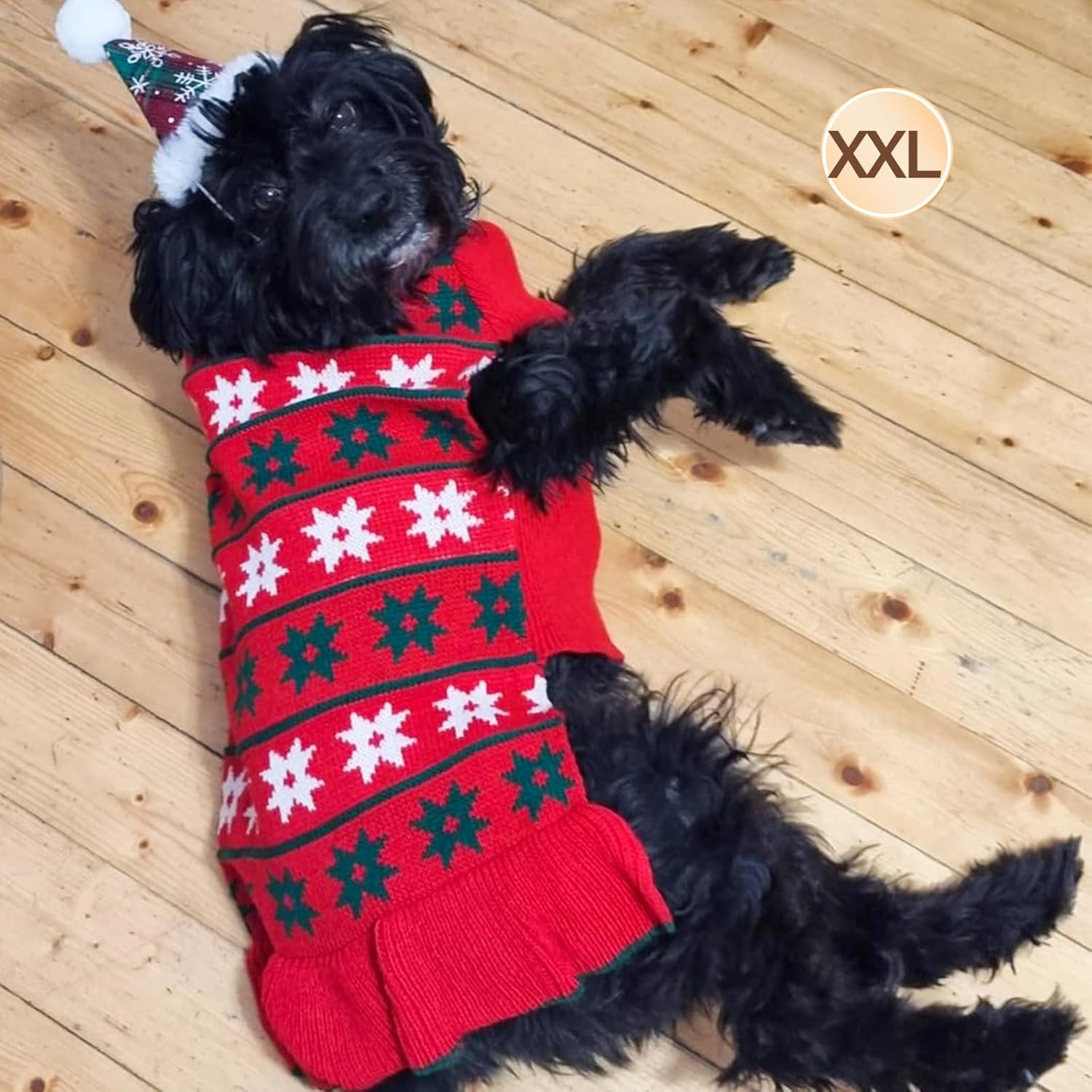 image:imageKYEESE Dog Sweaters with Leash Hole for Small Dogs Turtleneck Dog Sweater Dress for Girl Polka Dot Knit Pullover Doggie Sweater Warm Pet Sweater08 Girl Red