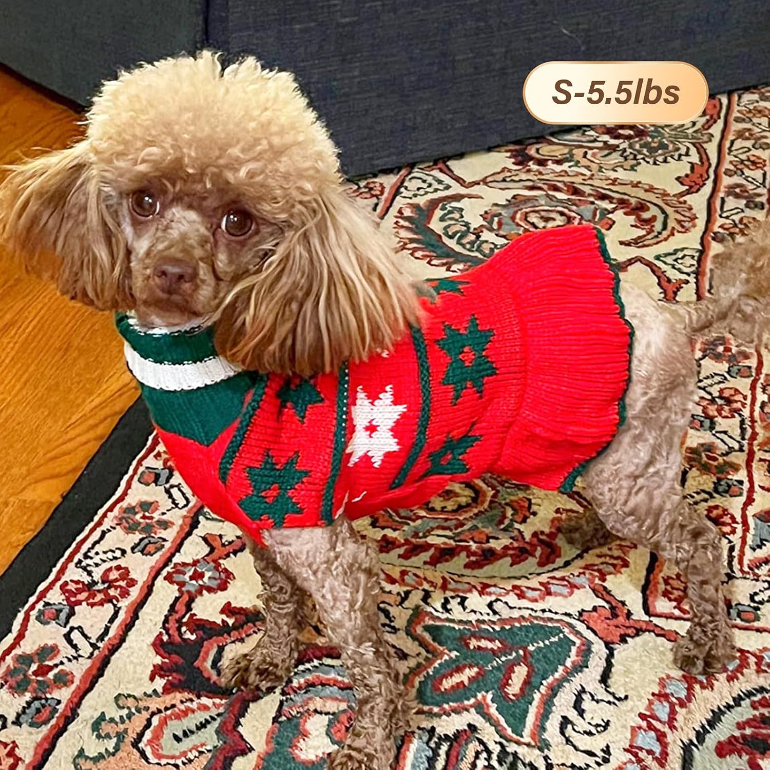 image:imageKYEESE Dog Sweaters with Leash Hole for Small Dogs Turtleneck Dog Sweater Dress for Girl Polka Dot Knit Pullover Doggie Sweater Warm Pet Sweater08 Girl Red
