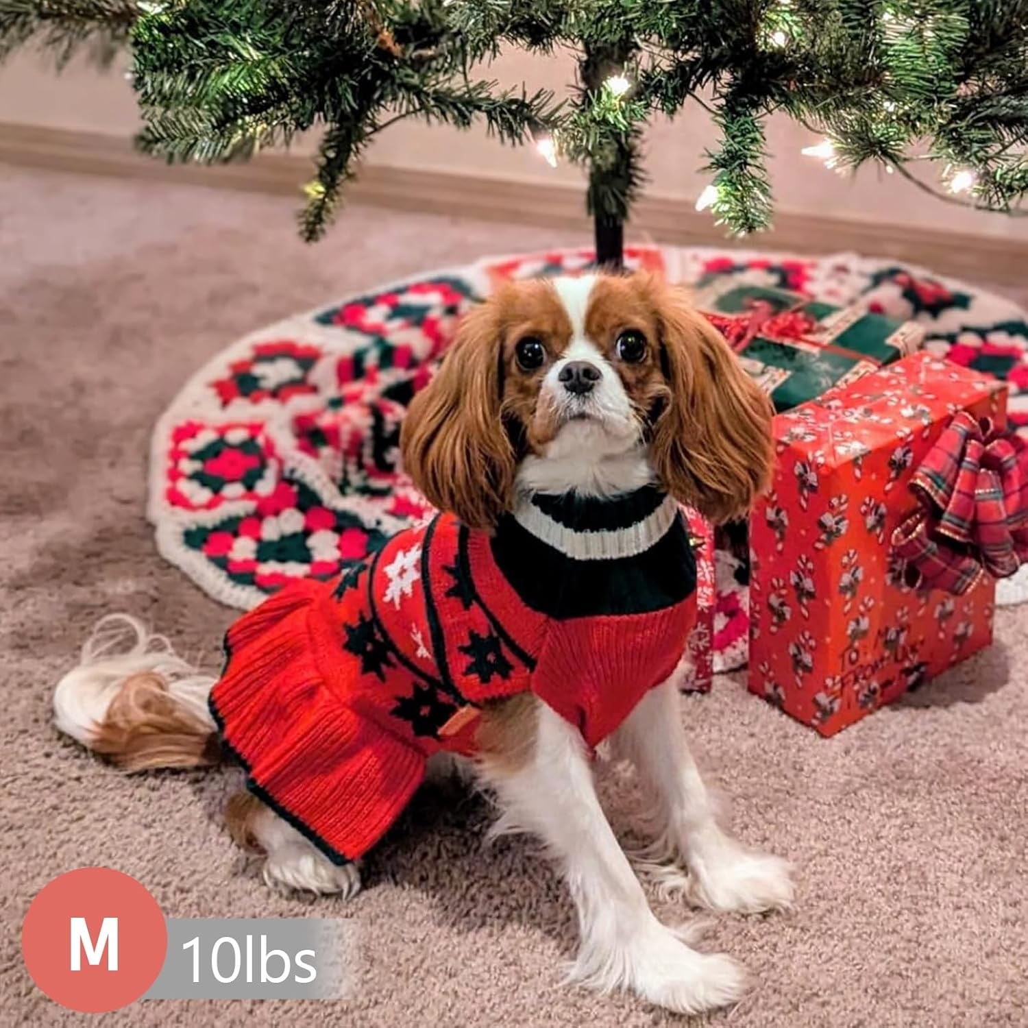 image:imageKYEESE Dog Sweaters with Leash Hole for Small Dogs Turtleneck Dog Sweater Dress for Girl Polka Dot Knit Pullover Doggie Sweater Warm Pet Sweater08 Girl Red