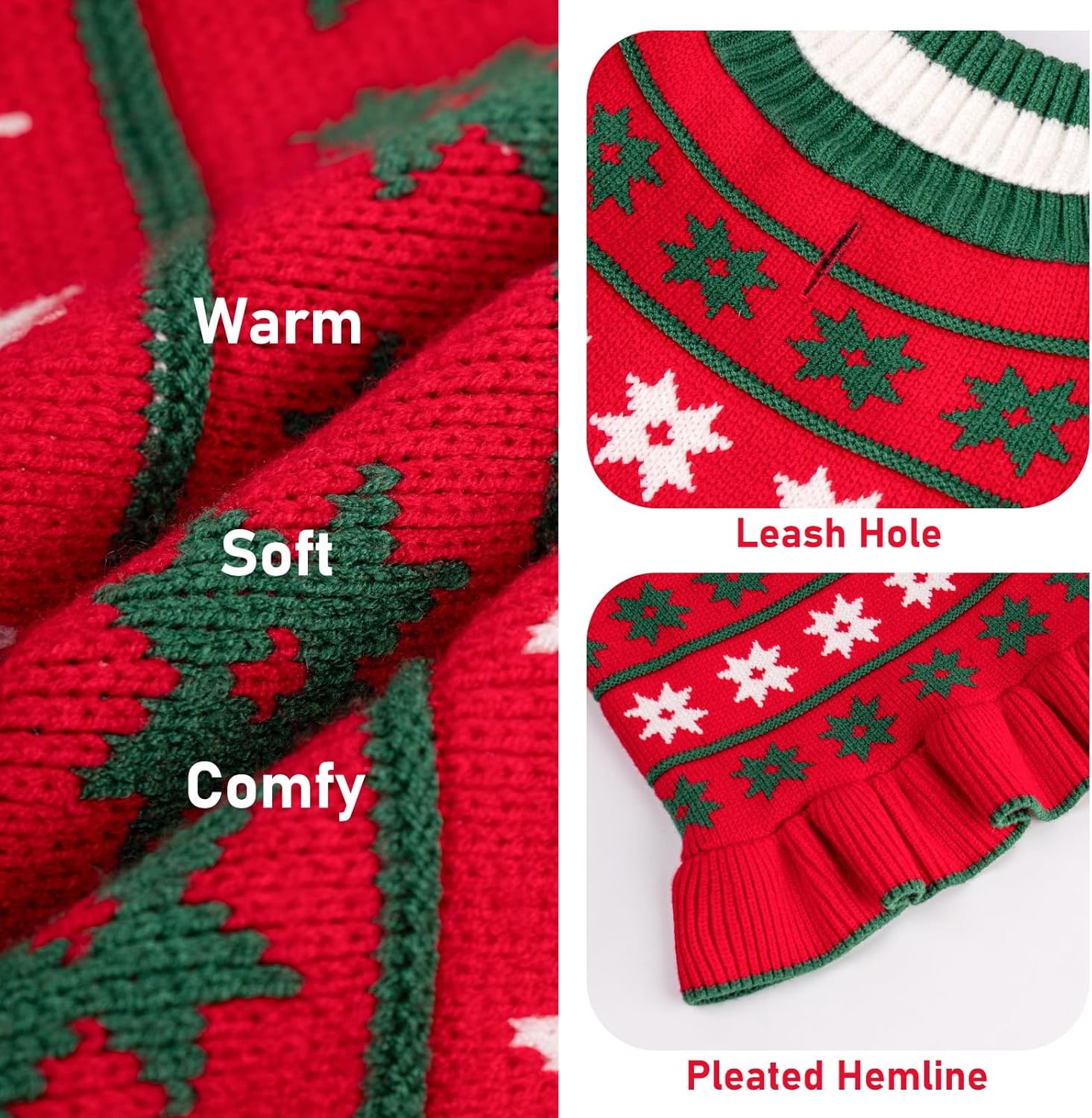 image:imageKYEESE Dog Sweaters with Leash Hole for Small Dogs Turtleneck Dog Sweater Dress for Girl Polka Dot Knit Pullover Doggie Sweater Warm Pet Sweater08 Girl Red