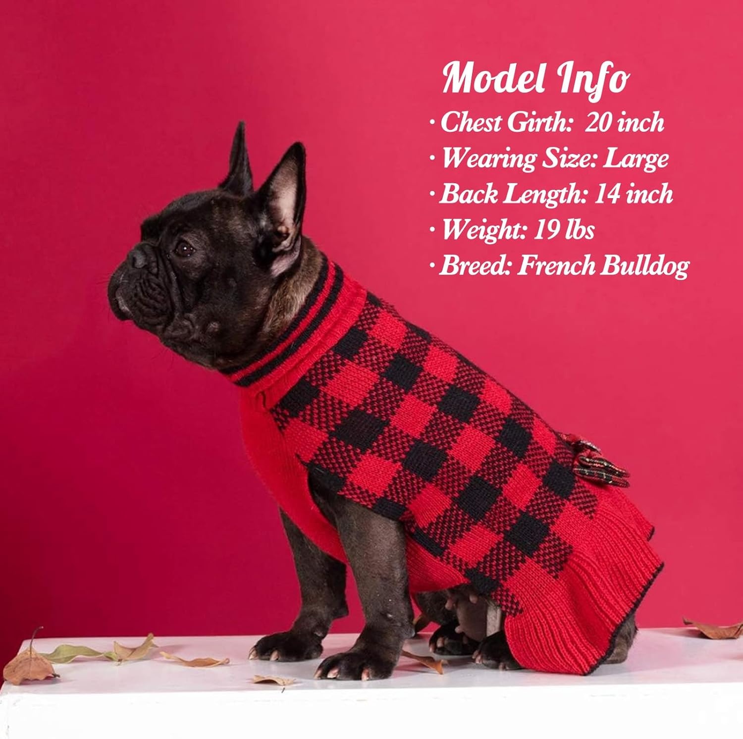 image:imageKYEESE Dog Sweaters with Leash Hole for Small Dogs Turtleneck Dog Sweater Dress for Girl Polka Dot Knit Pullover Doggie Sweater Warm Pet Sweater09Red Plaid