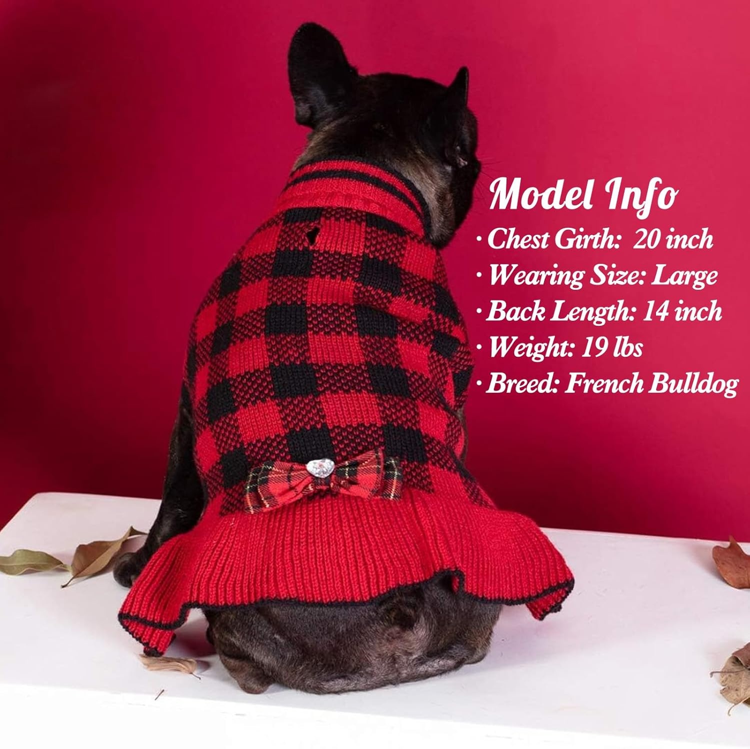 image:imageKYEESE Dog Sweaters with Leash Hole for Small Dogs Turtleneck Dog Sweater Dress for Girl Polka Dot Knit Pullover Doggie Sweater Warm Pet Sweater09Red Plaid