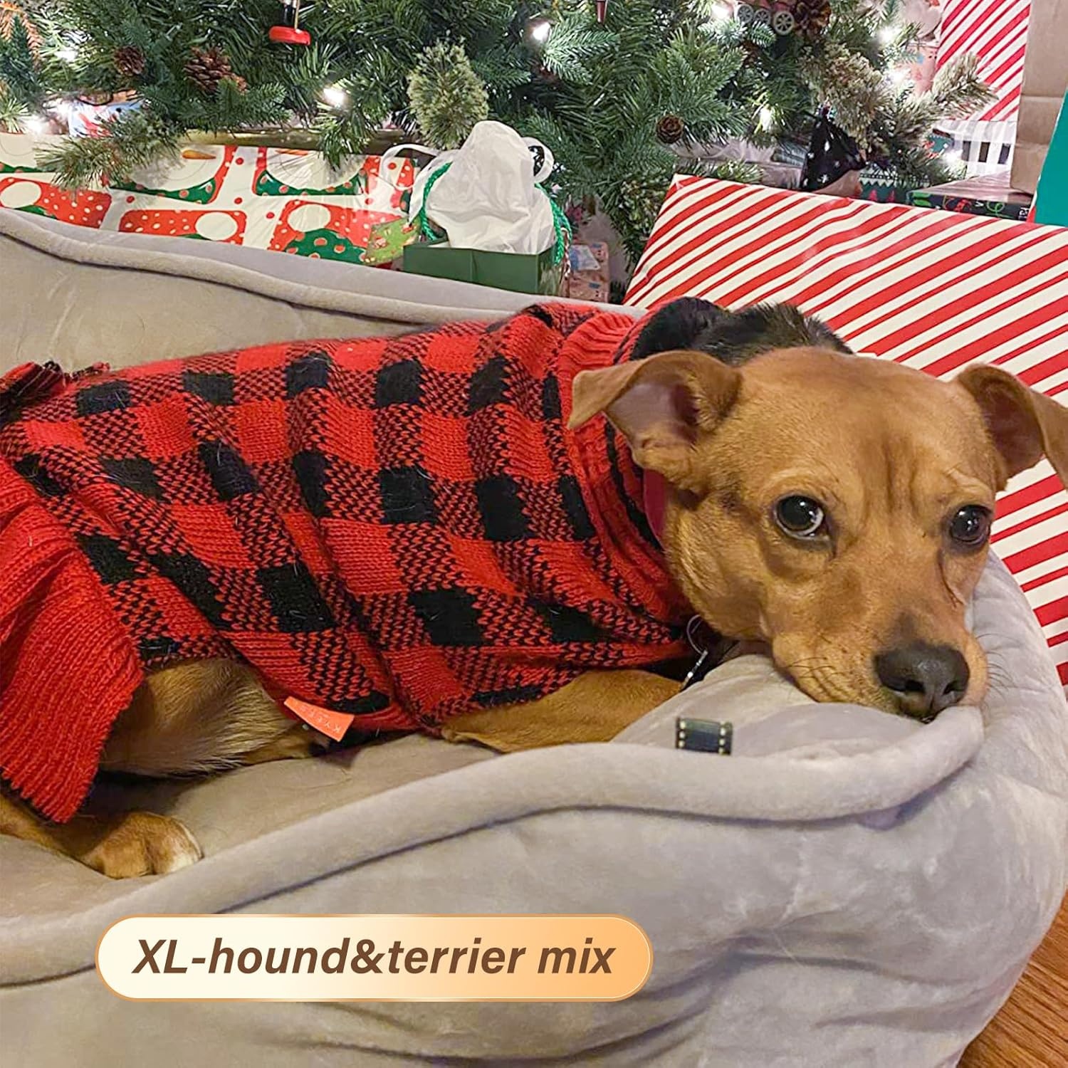 image:imageKYEESE Dog Sweaters with Leash Hole for Small Dogs Turtleneck Dog Sweater Dress for Girl Polka Dot Knit Pullover Doggie Sweater Warm Pet Sweater09Red Plaid