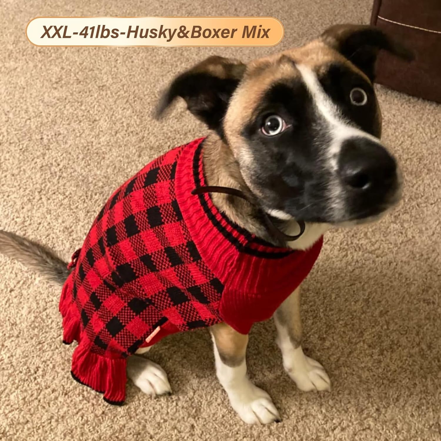 image:imageKYEESE Dog Sweaters with Leash Hole for Small Dogs Turtleneck Dog Sweater Dress for Girl Polka Dot Knit Pullover Doggie Sweater Warm Pet Sweater09Red Plaid