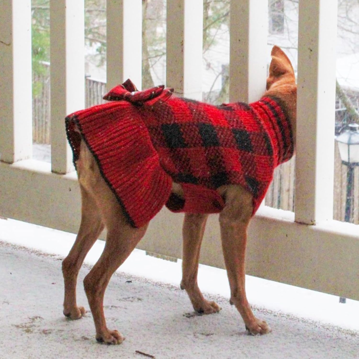 image:imageKYEESE Dog Sweaters with Leash Hole for Small Dogs Turtleneck Dog Sweater Dress for Girl Polka Dot Knit Pullover Doggie Sweater Warm Pet Sweater09Red Plaid