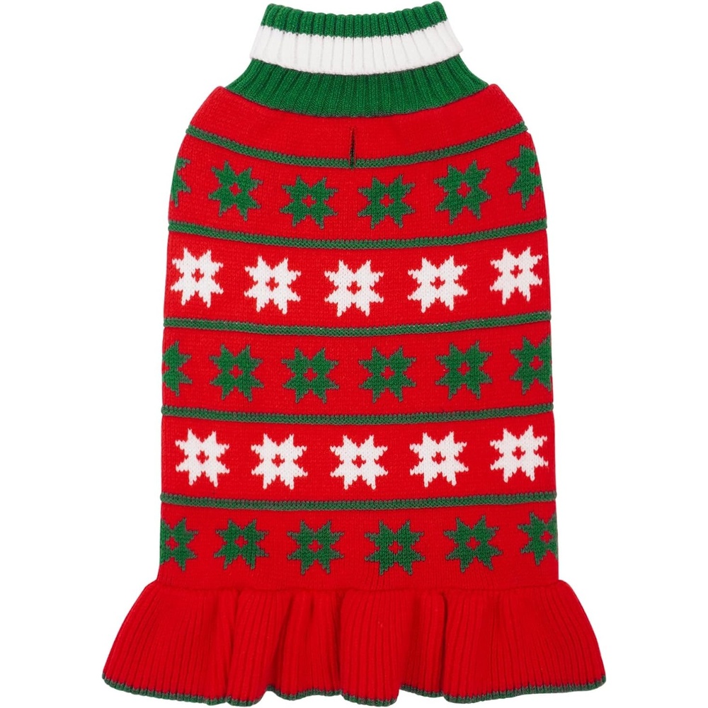 image:imageKYEESE Dog Sweaters with Leash Hole for Small Dogs Turtleneck Dog Sweater Dress for Girl Polka Dot Knit Pullover Doggie Sweater Warm Pet Sweater08 Girl Red