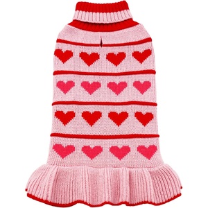 image:imageKYEESE Dog Sweaters with Leash Hole for Small Dogs Turtleneck Dog Sweater Dress for Girl Polka Dot Knit Pullover Doggie Sweater Warm Pet Sweater00 Red Love Design
