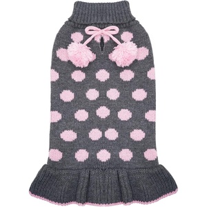 image:imageKYEESE Dog Sweaters with Leash Hole for Small Dogs Turtleneck Dog Sweater Dress for Girl Polka Dot Knit Pullover Doggie Sweater Warm Pet Sweater02 Polkadot Grey