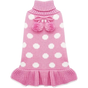 image:imageKYEESE Dog Sweaters with Leash Hole for Small Dogs Turtleneck Dog Sweater Dress for Girl Polka Dot Knit Pullover Doggie Sweater Warm Pet Sweater03 Polkadot Pink