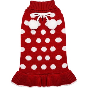 image:imageKYEESE Dog Sweaters with Leash Hole for Small Dogs Turtleneck Dog Sweater Dress for Girl Polka Dot Knit Pullover Doggie Sweater Warm Pet Sweater04 Polkadot Red