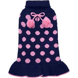 image:imageKYEESE Dog Sweaters with Leash Hole for Small Dogs Turtleneck Dog Sweater Dress for Girl Polka Dot Knit Pullover Doggie Sweater Warm Pet Sweater05 Navyblue