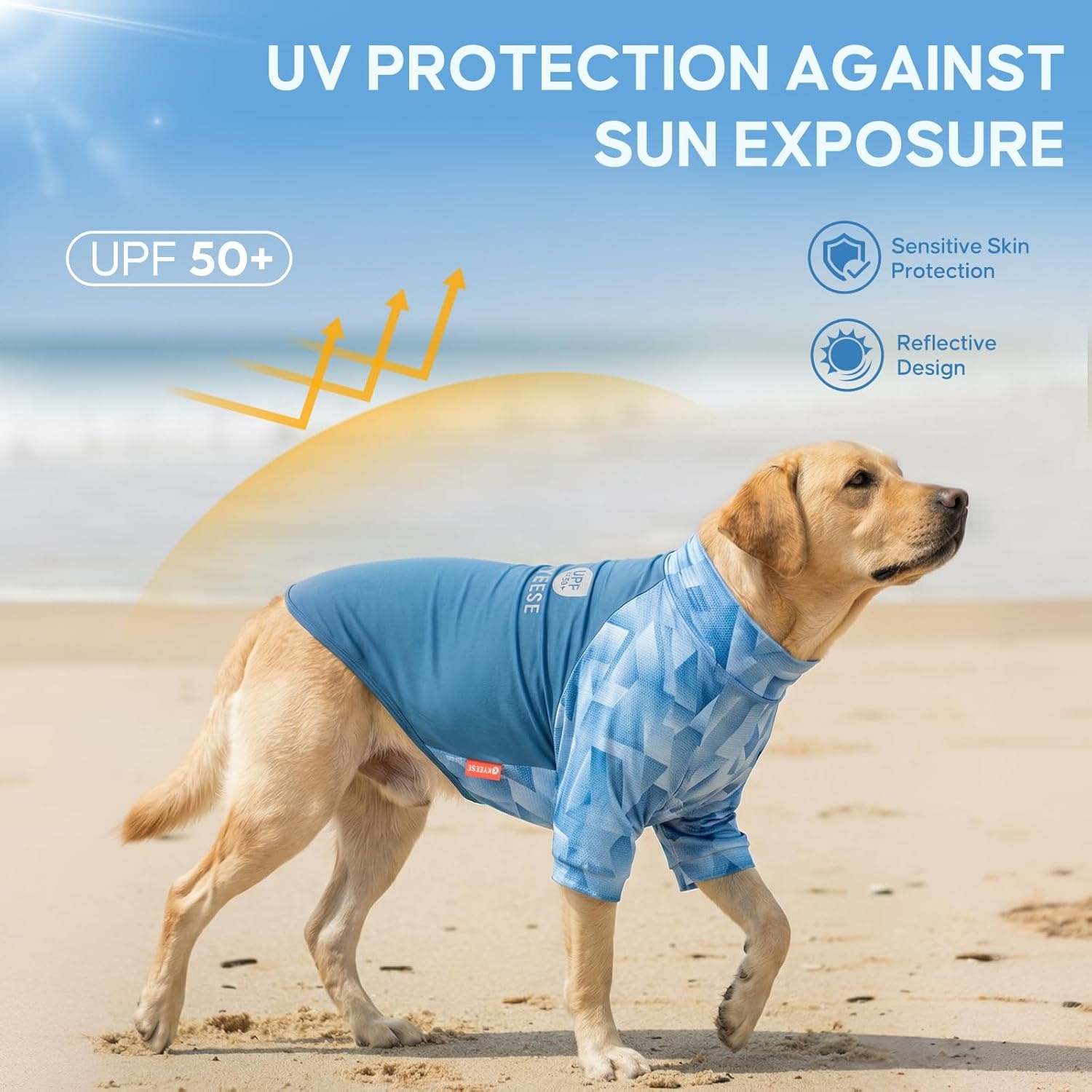 image:imageKYEESE 2Pack UV Protection Dog Shirt UPF 50 Cooling Dog T Shirts for Small Dogs Boy Breathable Reflective Dogs Sun Shirts with Sleeves Summer Pet Clothes Blue LBlue