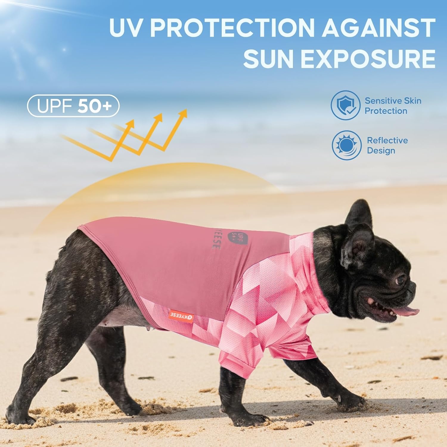 image:imageKYEESE 2Pack UV Protection Dog Shirt UPF 50 Cooling Dog T Shirts for Small Dogs Boy Breathable Reflective Dogs Sun Shirts with Sleeves Summer Pet Clothes Blue LPink