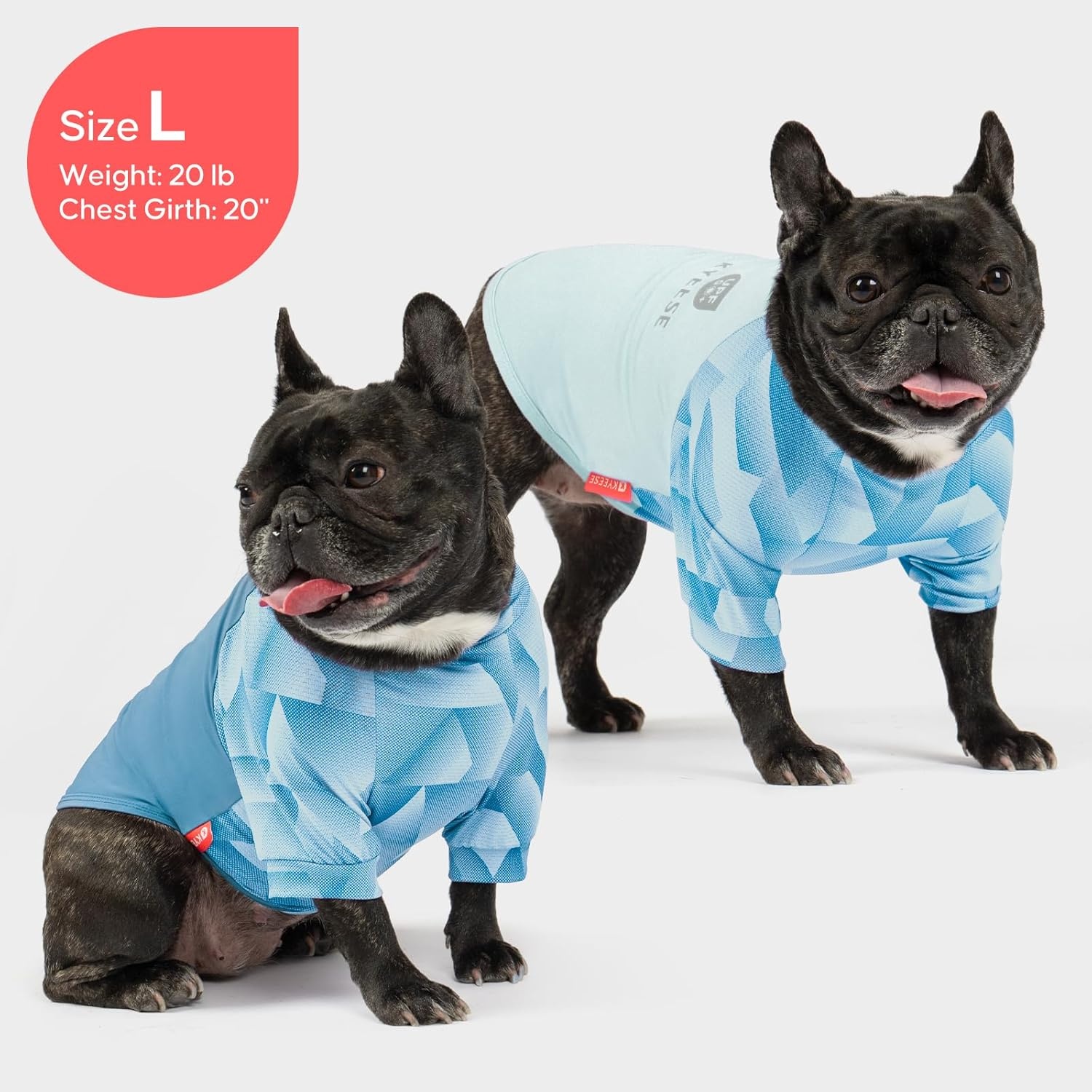 image:imageKYEESE 2Pack UV Protection Dog Shirt UPF 50 Cooling Dog T Shirts for Small Dogs Boy Breathable Reflective Dogs Sun Shirts with Sleeves Summer Pet Clothes Blue LBlue