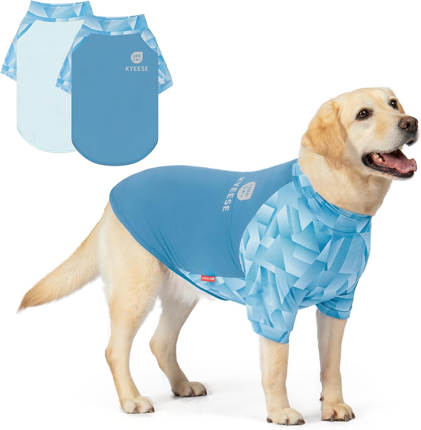 image:imageKYEESE 2Pack UV Protection Dog Shirt UPF 50 Cooling Dog T Shirts for Small Dogs Boy Breathable Reflective Dogs Sun Shirts with Sleeves Summer Pet Clothes Blue LBlue