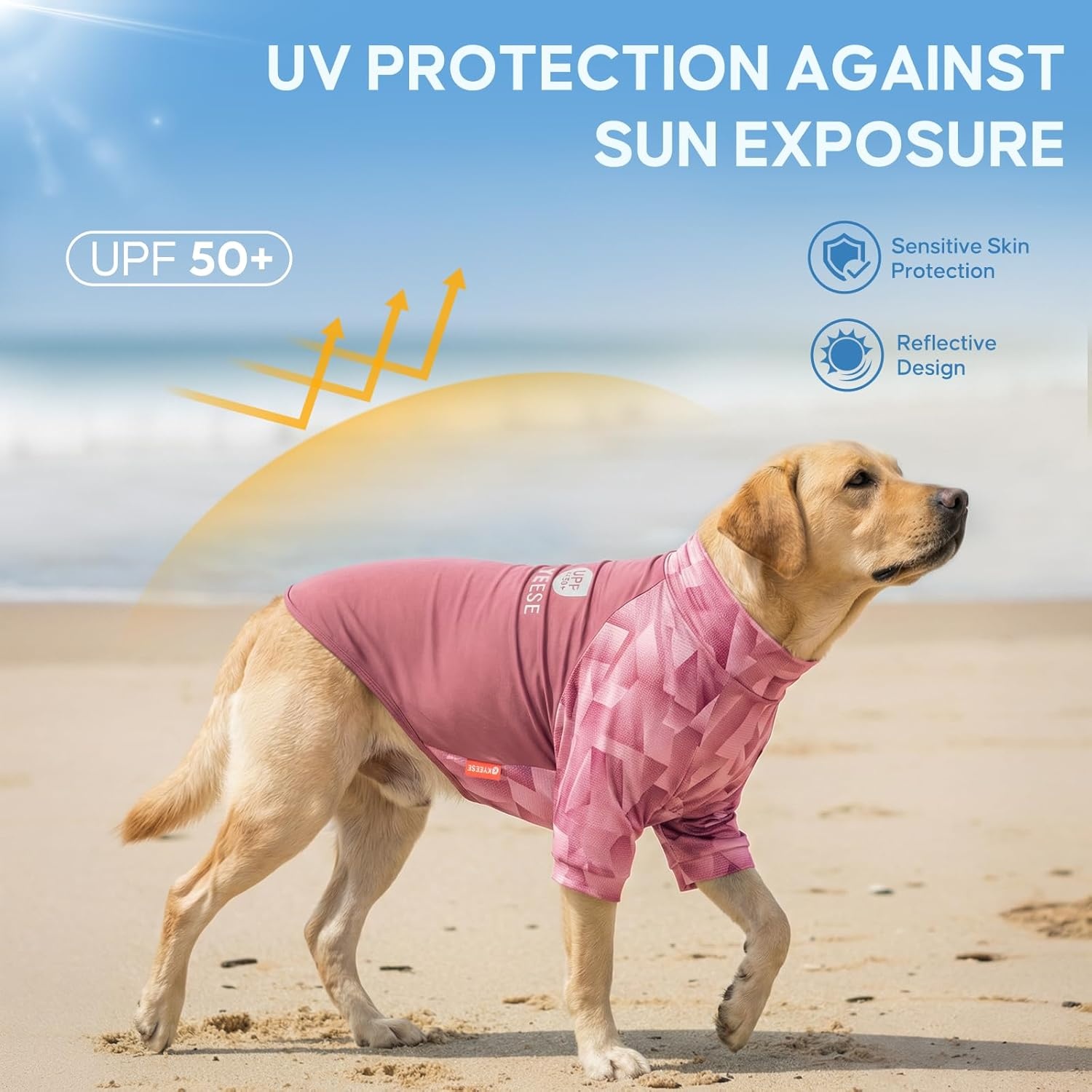 image:imageKYEESE 2Pack UV Protection Dog Shirt UPF 50 Cooling Dog T Shirts for Small Dogs Boy Breathable Reflective Dogs Sun Shirts with Sleeves Summer Pet Clothes Blue LPink
