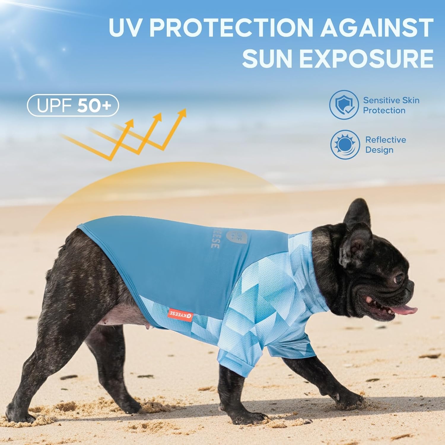 image:imageKYEESE 2Pack UV Protection Dog Shirt UPF 50 Cooling Dog T Shirts for Small Dogs Boy Breathable Reflective Dogs Sun Shirts with Sleeves Summer Pet Clothes Blue LBlue