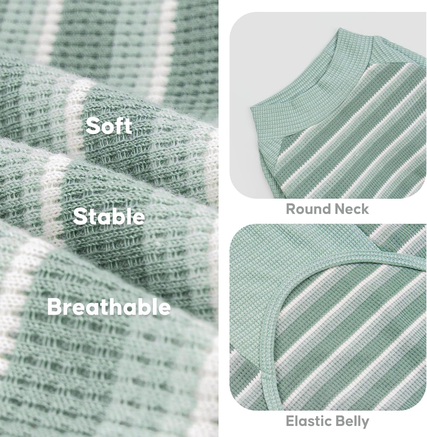 image:imageKYEESE 2Pack Waffle Dog Shirt with Sleeves Lightweight Dog T Shirts for Small Dogs Boy Girl Breathable Pet Tee Shirts Soft Dogs Clothes for Daily Wear GreenStriped M02 GreenStriped