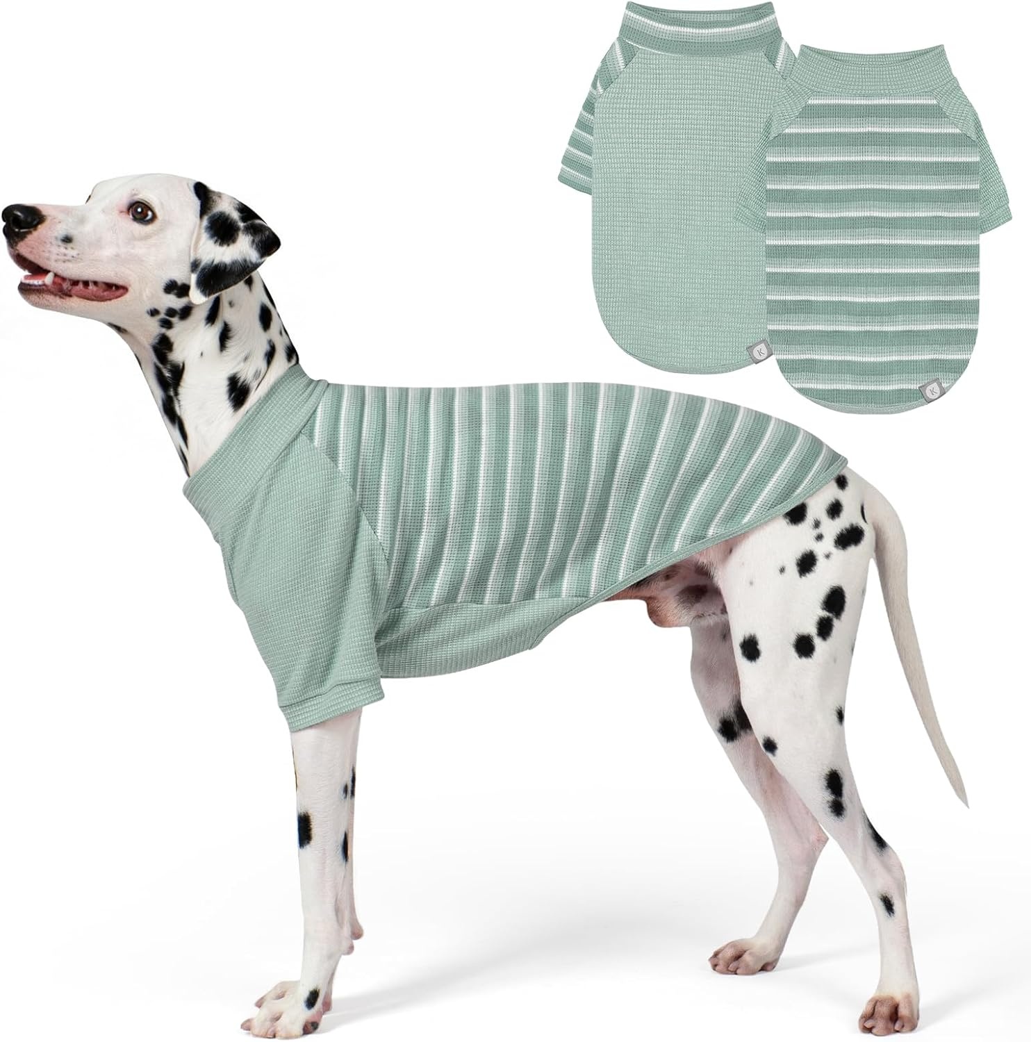 image:imageKYEESE 2Pack Waffle Dog Shirt with Sleeves Lightweight Dog T Shirts for Small Dogs Boy Girl Breathable Pet Tee Shirts Soft Dogs Clothes for Daily Wear GreenStriped M02 GreenStriped