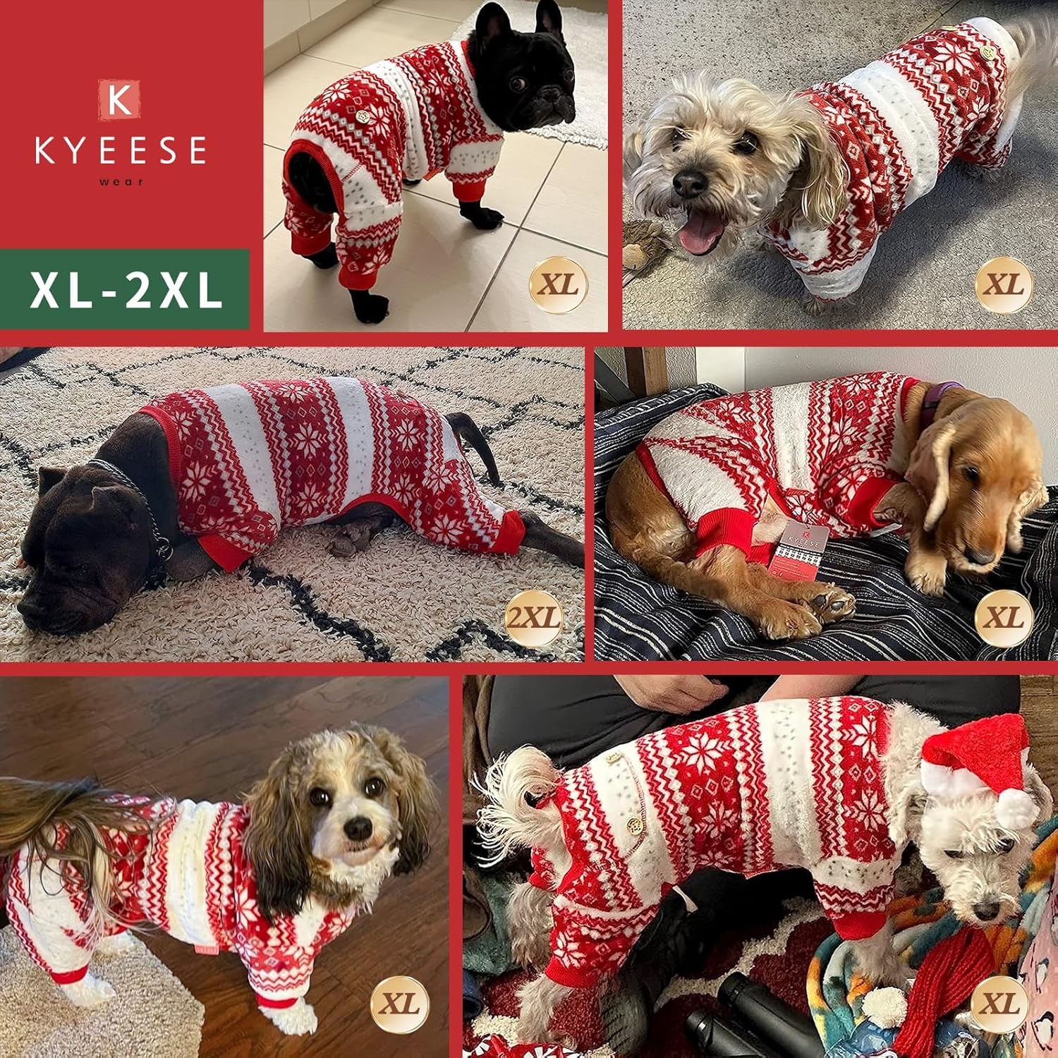 image:imageKYEESE Dog Christmas Pajamas Soft Fleece Holiday Dog Pajamas for Small Dogs Warm Winter Pet Onesie with Snowflake Pattern Lightweight Cozy Doggie Jumpsuit Pet Jumpsuit Large01 Snowflake
