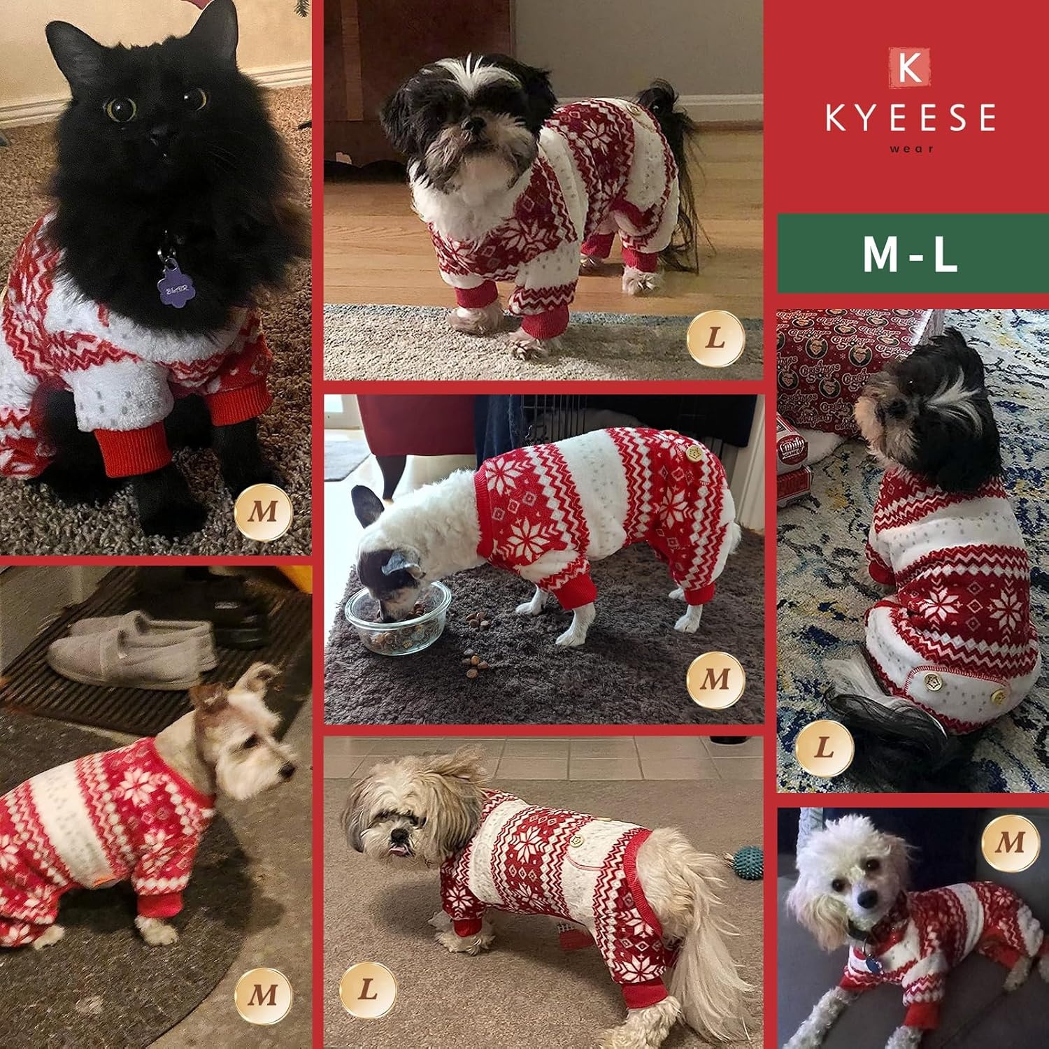 image:imageKYEESE Dog Christmas Pajamas Soft Fleece Holiday Dog Pajamas for Small Dogs Warm Winter Pet Onesie with Snowflake Pattern Lightweight Cozy Doggie Jumpsuit Pet Jumpsuit Large01 Snowflake