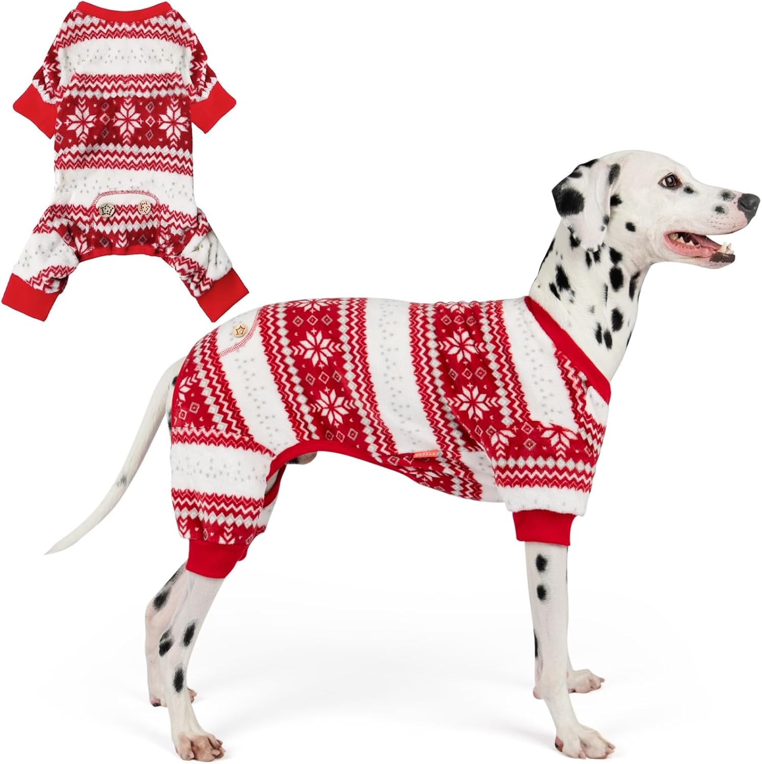 image:imageKYEESE Dog Christmas Pajamas Soft Fleece Holiday Dog Pajamas for Small Dogs Warm Winter Pet Onesie with Snowflake Pattern Lightweight Cozy Doggie Jumpsuit Pet Jumpsuit Large01 Snowflake