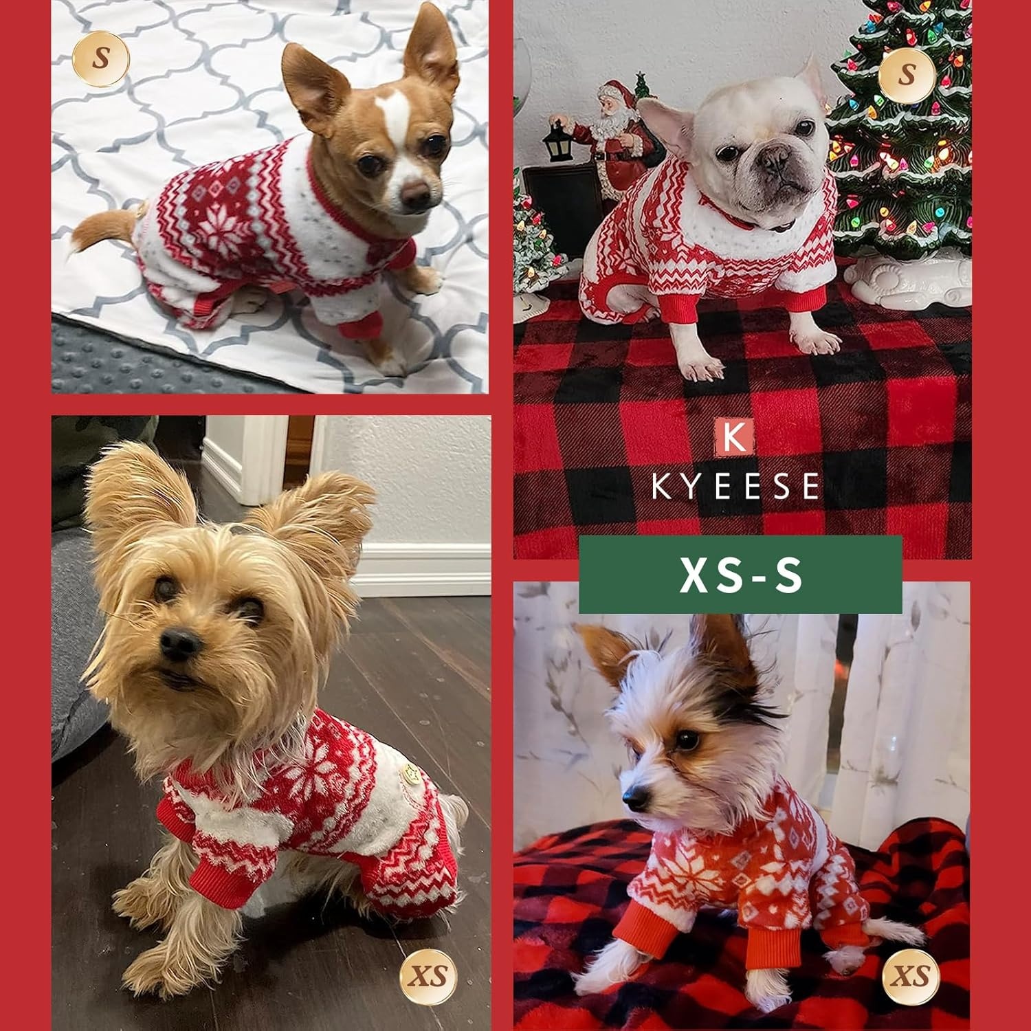 image:imageKYEESE Dog Christmas Pajamas Soft Fleece Holiday Dog Pajamas for Small Dogs Warm Winter Pet Onesie with Snowflake Pattern Lightweight Cozy Doggie Jumpsuit Pet Jumpsuit Large01 Snowflake