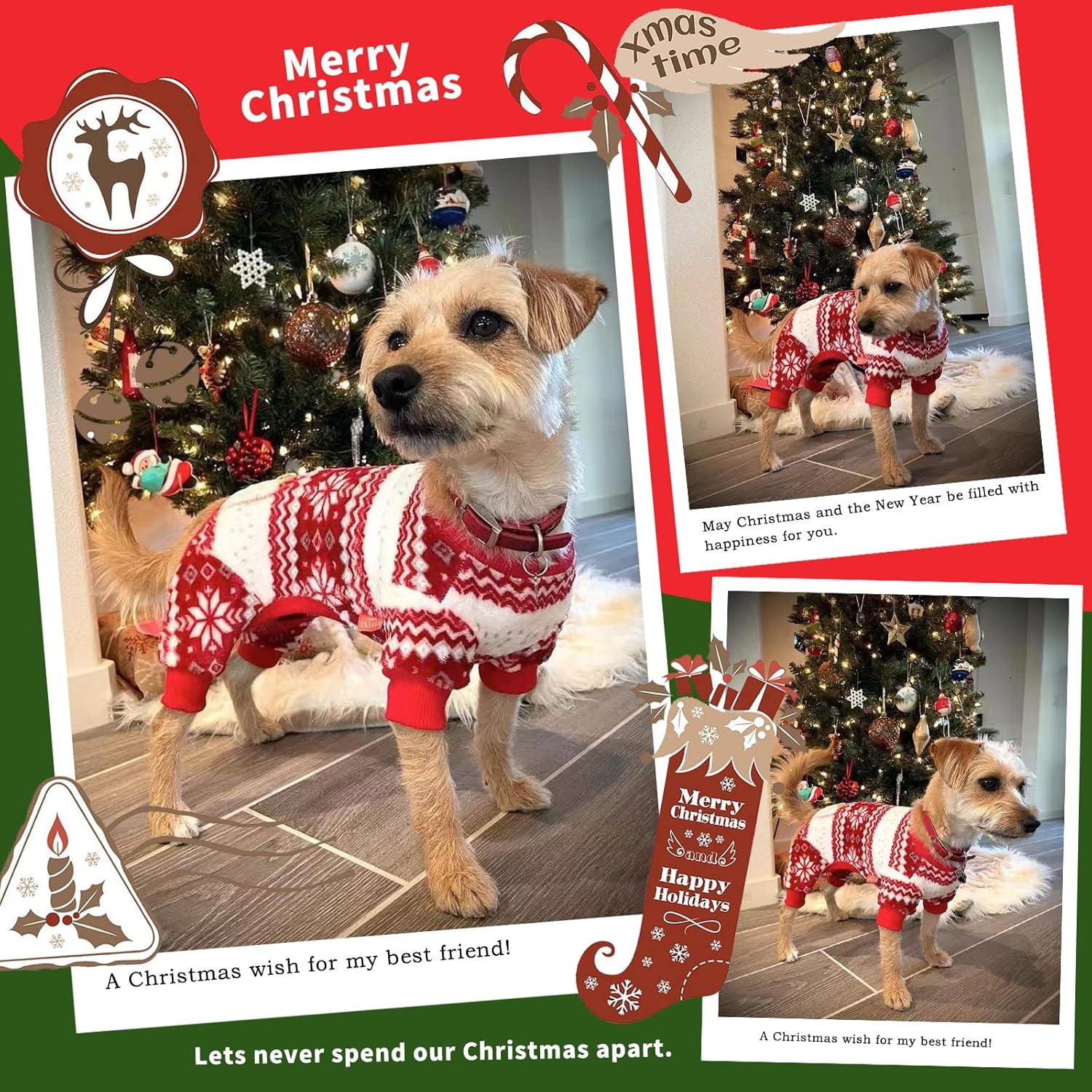 image:imageKYEESE Dog Christmas Pajamas Soft Fleece Holiday Dog Pajamas for Small Dogs Warm Winter Pet Onesie with Snowflake Pattern Lightweight Cozy Doggie Jumpsuit Pet Jumpsuit Large01 Snowflake
